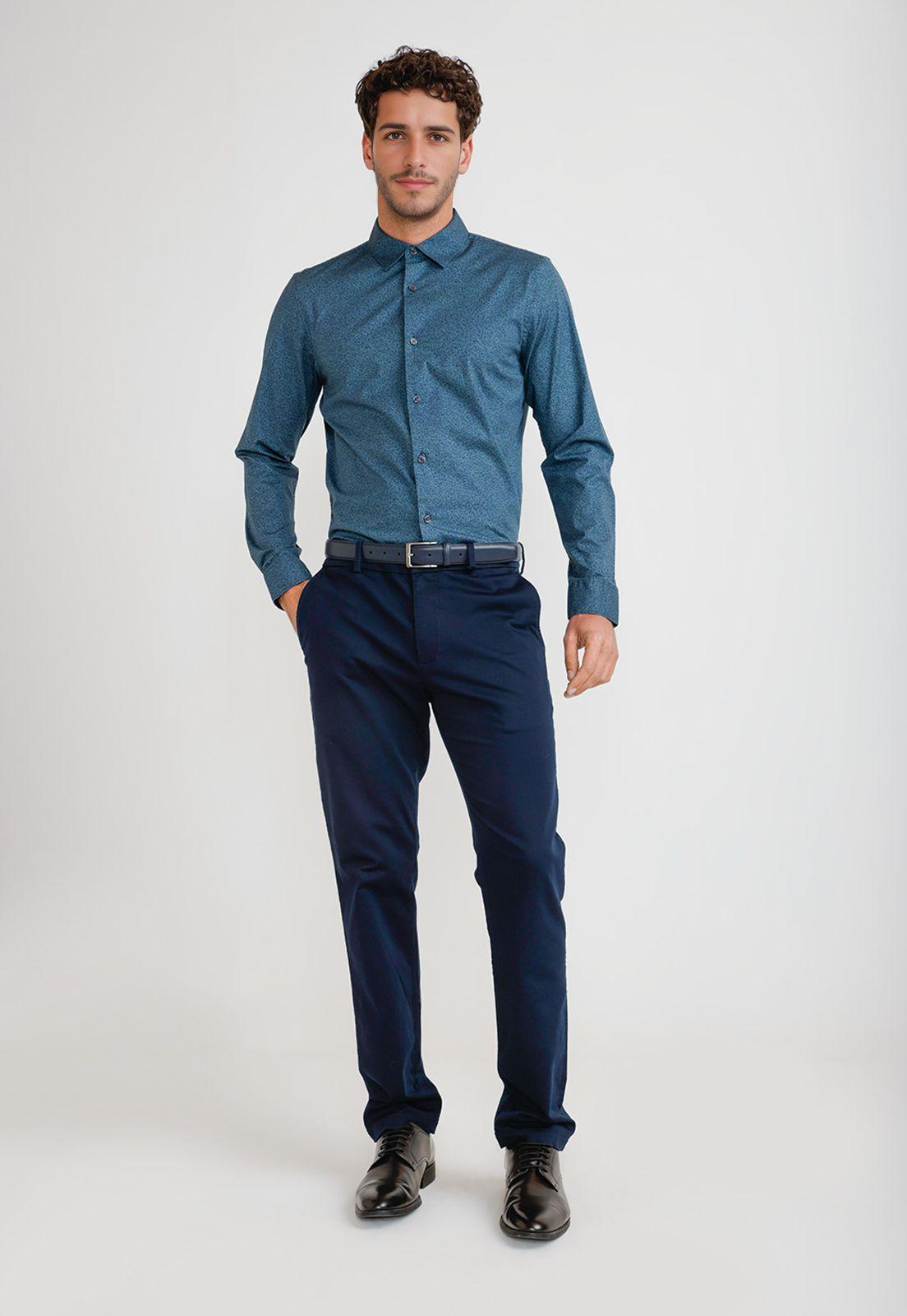 Camisa Hombre Stretch Estampada Verde-3