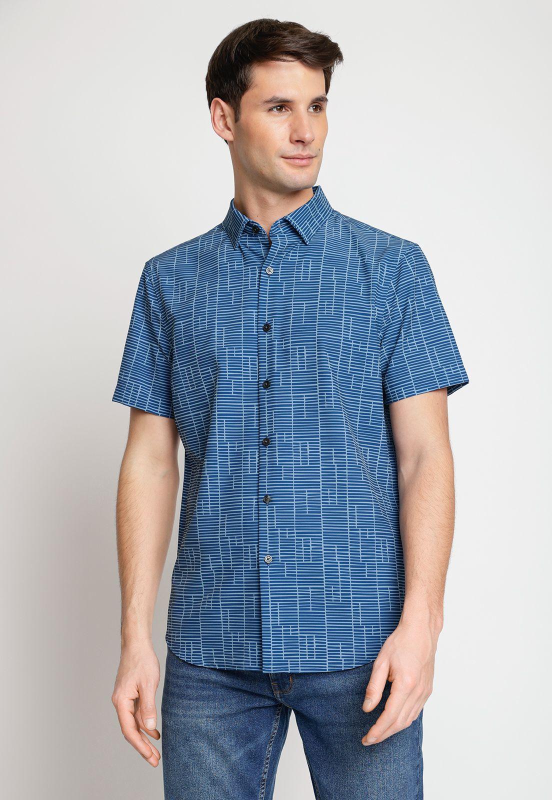 Camisa Hombre Manga Corta Stretch Azul-0