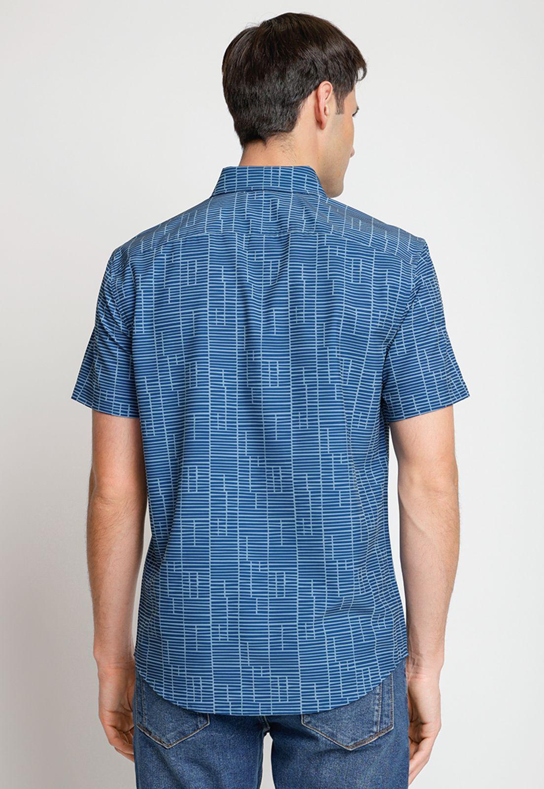 Camisa Hombre Manga Corta Stretch Azul-1