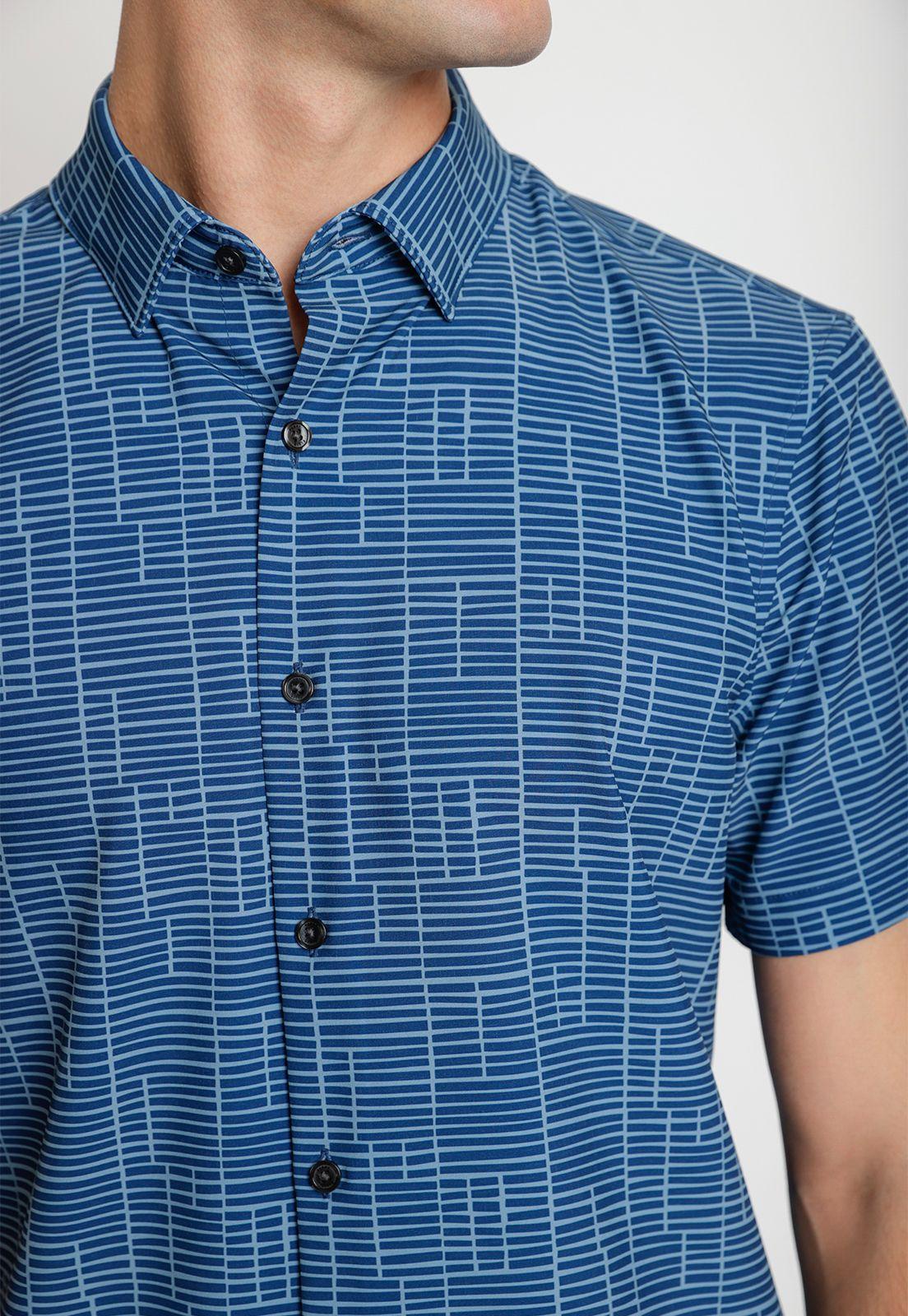 Camisa Hombre Manga Corta Stretch Azul-2