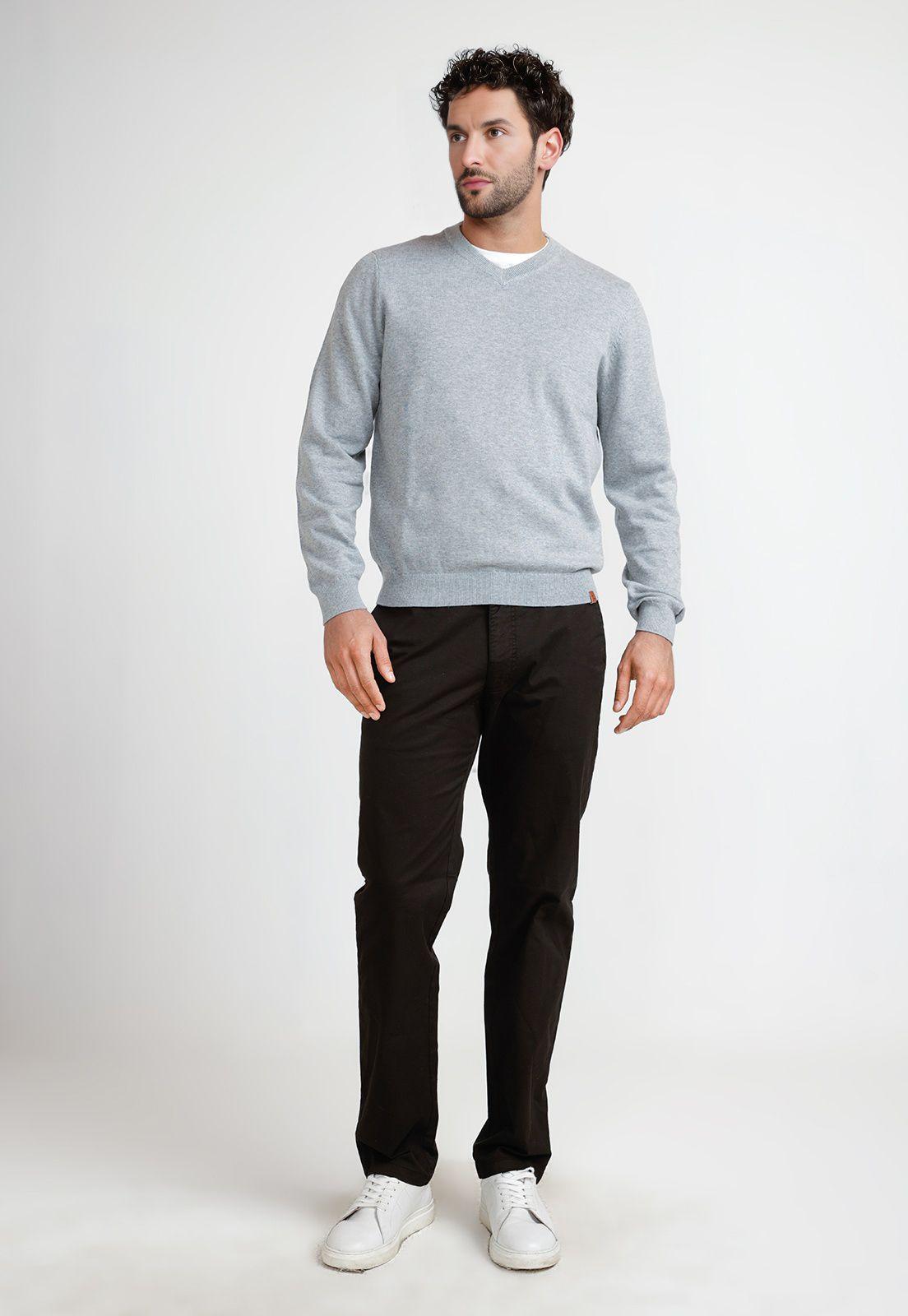 Sweater Hombre Cuello V Parrot Gris Melange-3