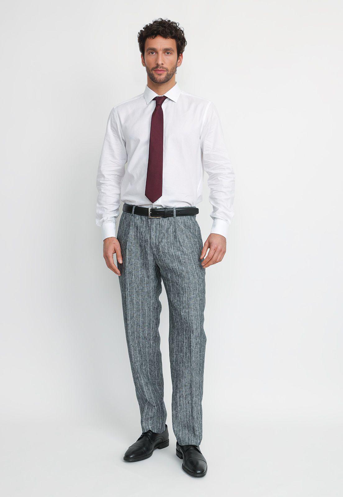 Pantalón Hombre Formal Lino Classic Azul Marino-3