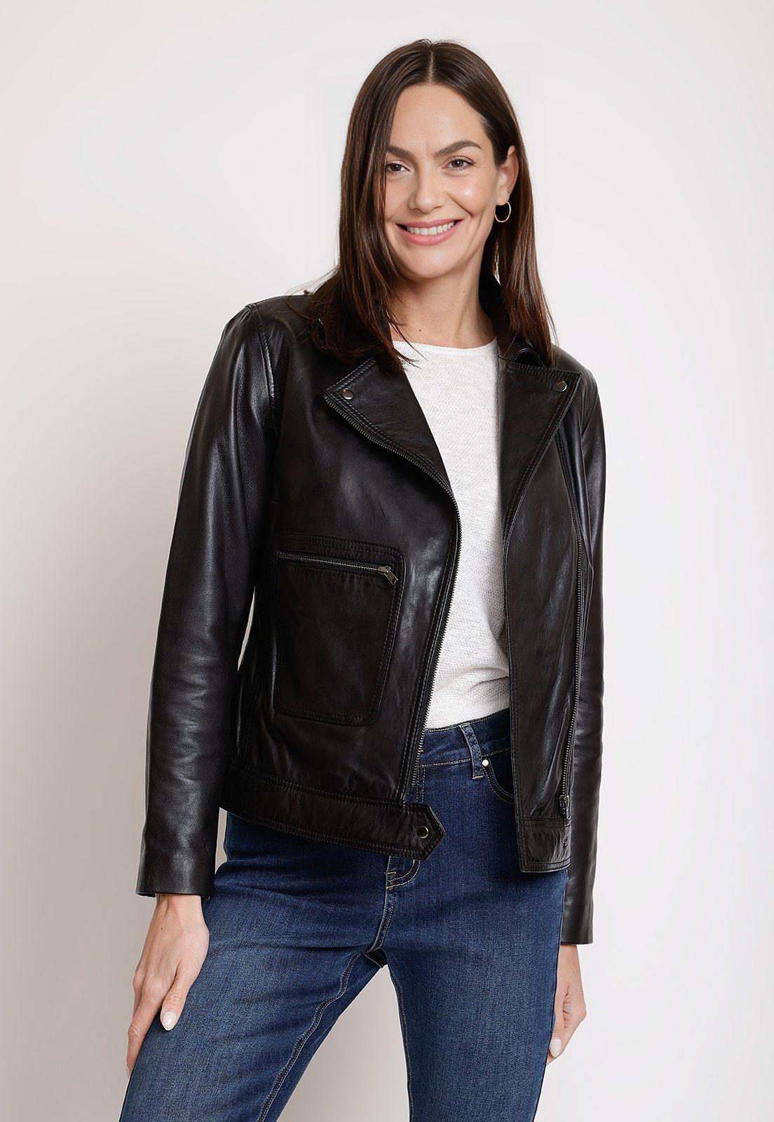 Chaqueta De Cuero De Mujer Modelo Elisea Color Negro-0
