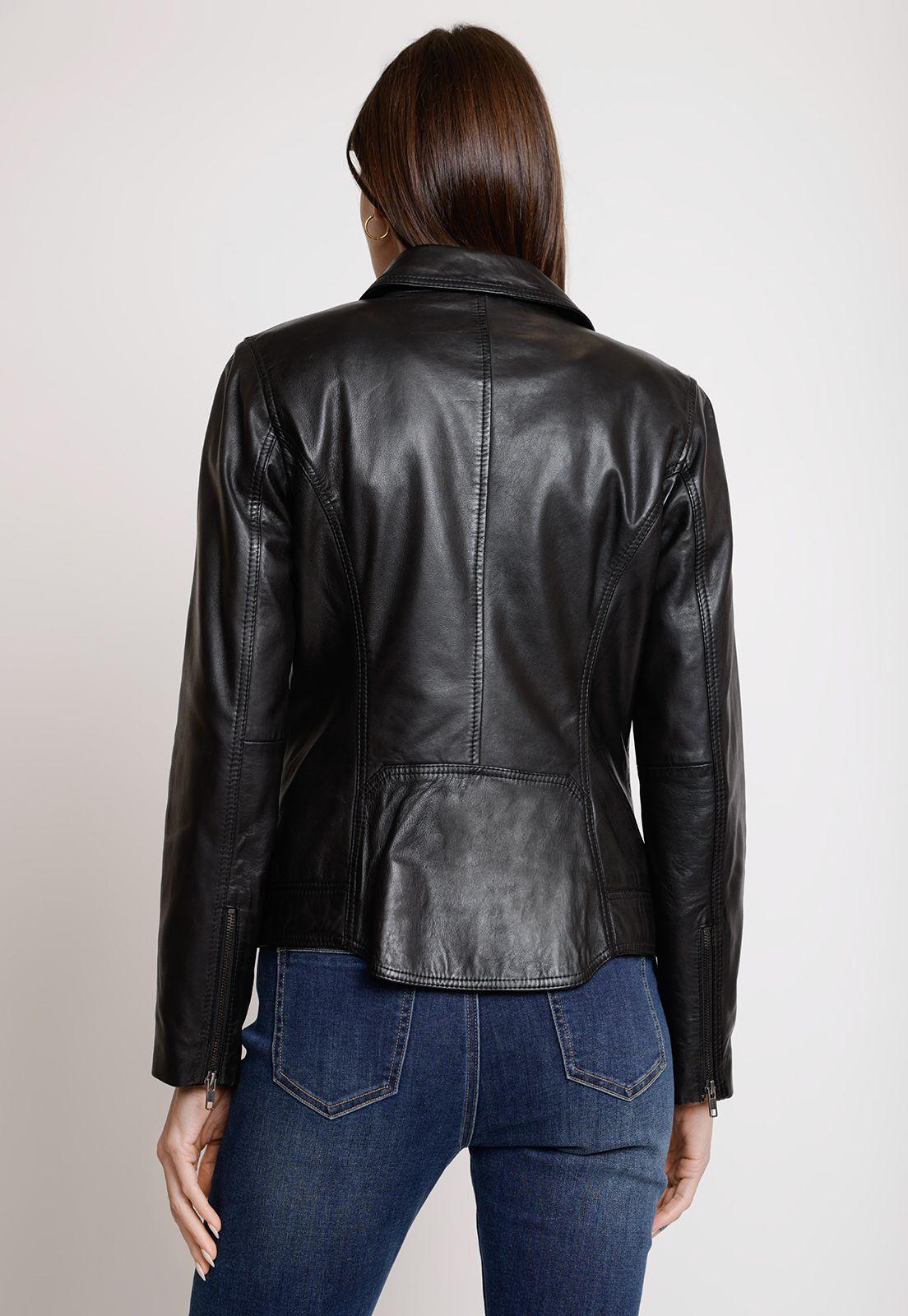 Chaqueta De Cuero De Mujer Modelo Elisea Color Negro-1