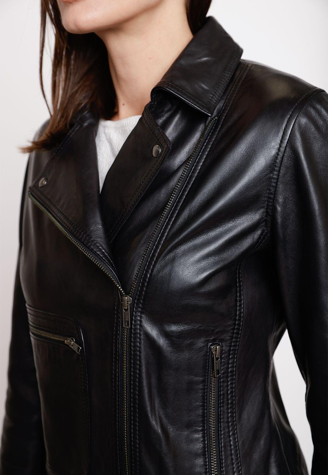 Chaqueta De Cuero De Mujer Modelo Elisea Color Negro-2