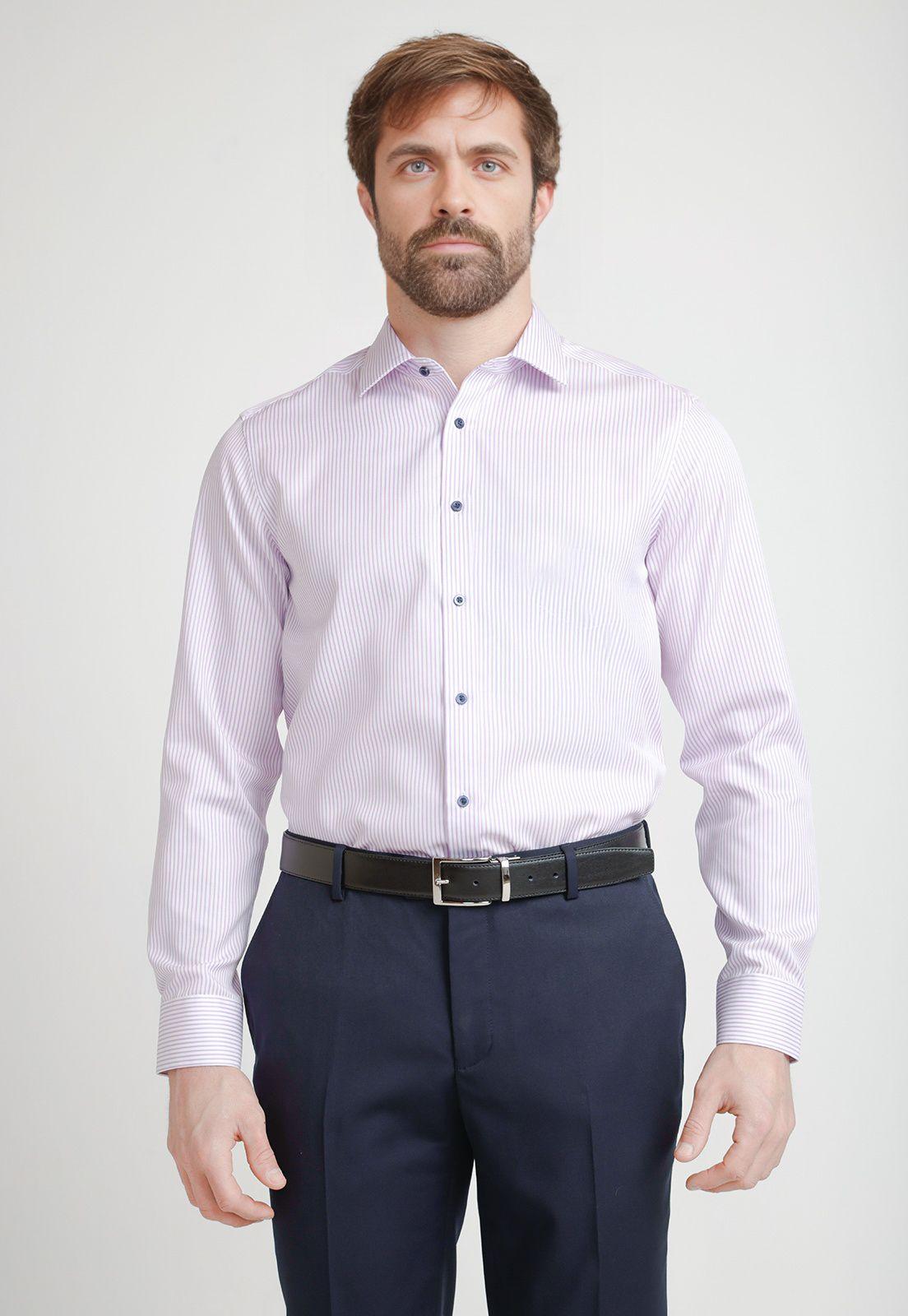 Camisa Formal Hombre Non Iron Líneas Slim Travel Rosado-0