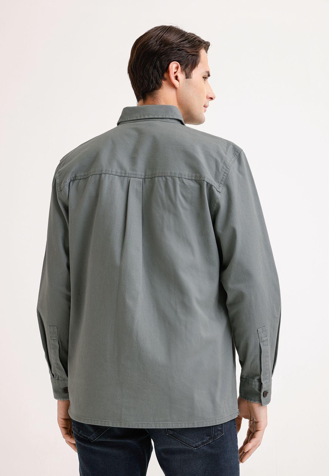 Sobrecamisa Hombre Lisa Twill Algodón Gris Pardo-1