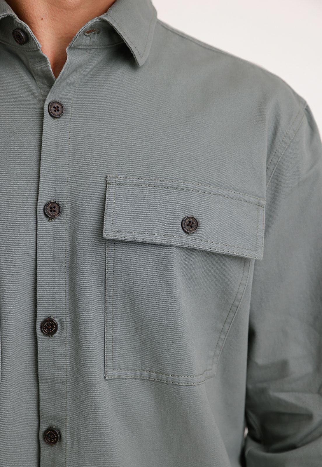 Sobrecamisa Hombre Lisa Twill Algodón Gris Pardo-2