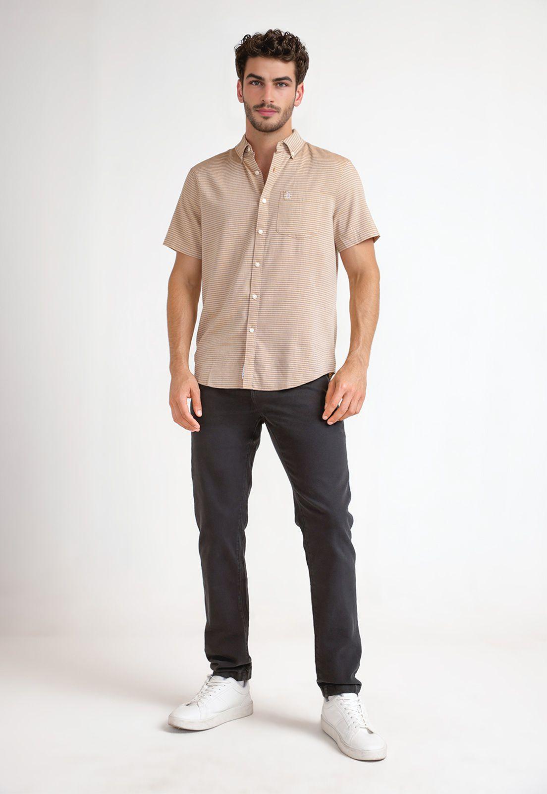 Camisa Hombre Manga Corta Mostaza-3