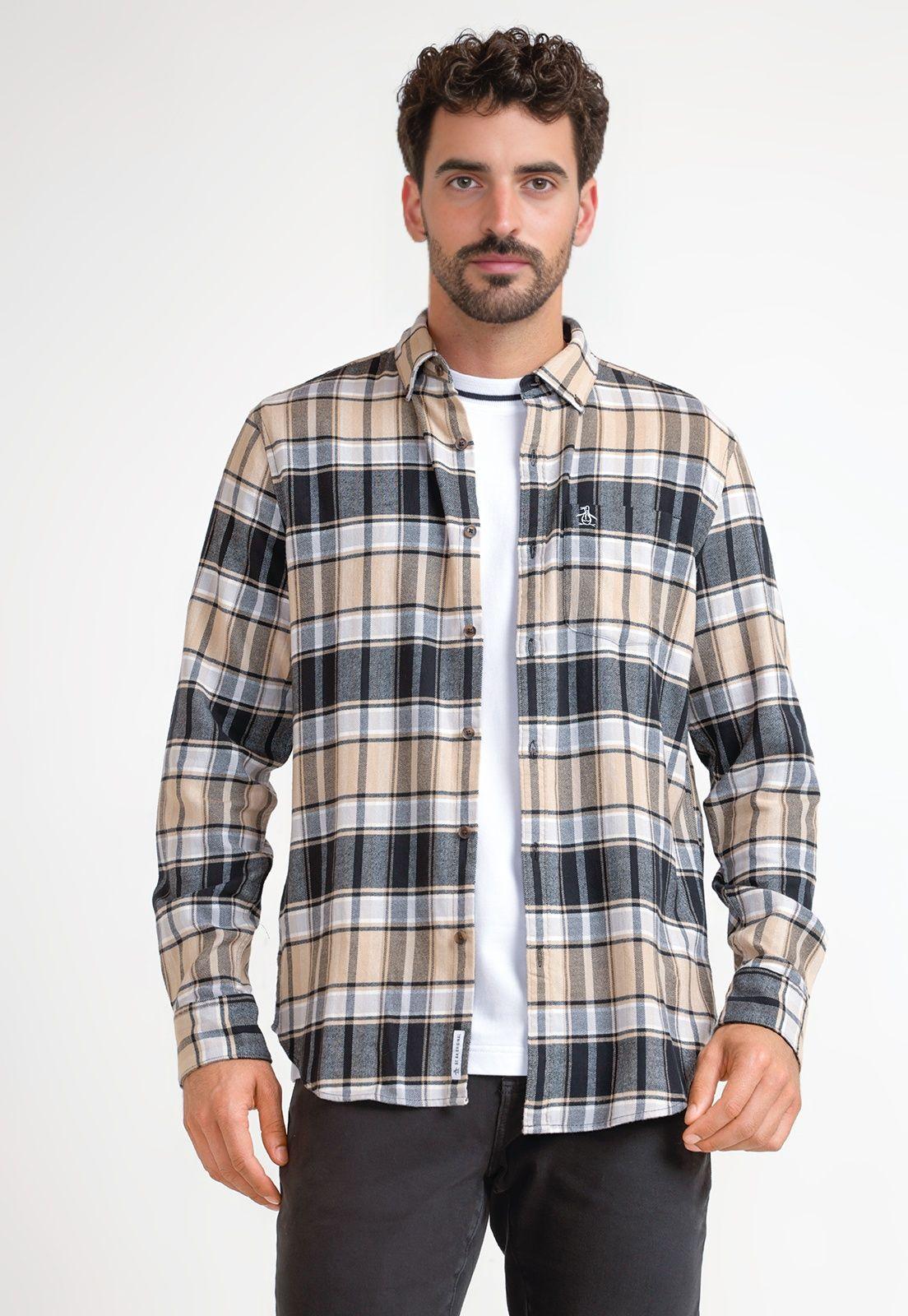 Camisa Hombre A Cuadros De Franela Negro-0