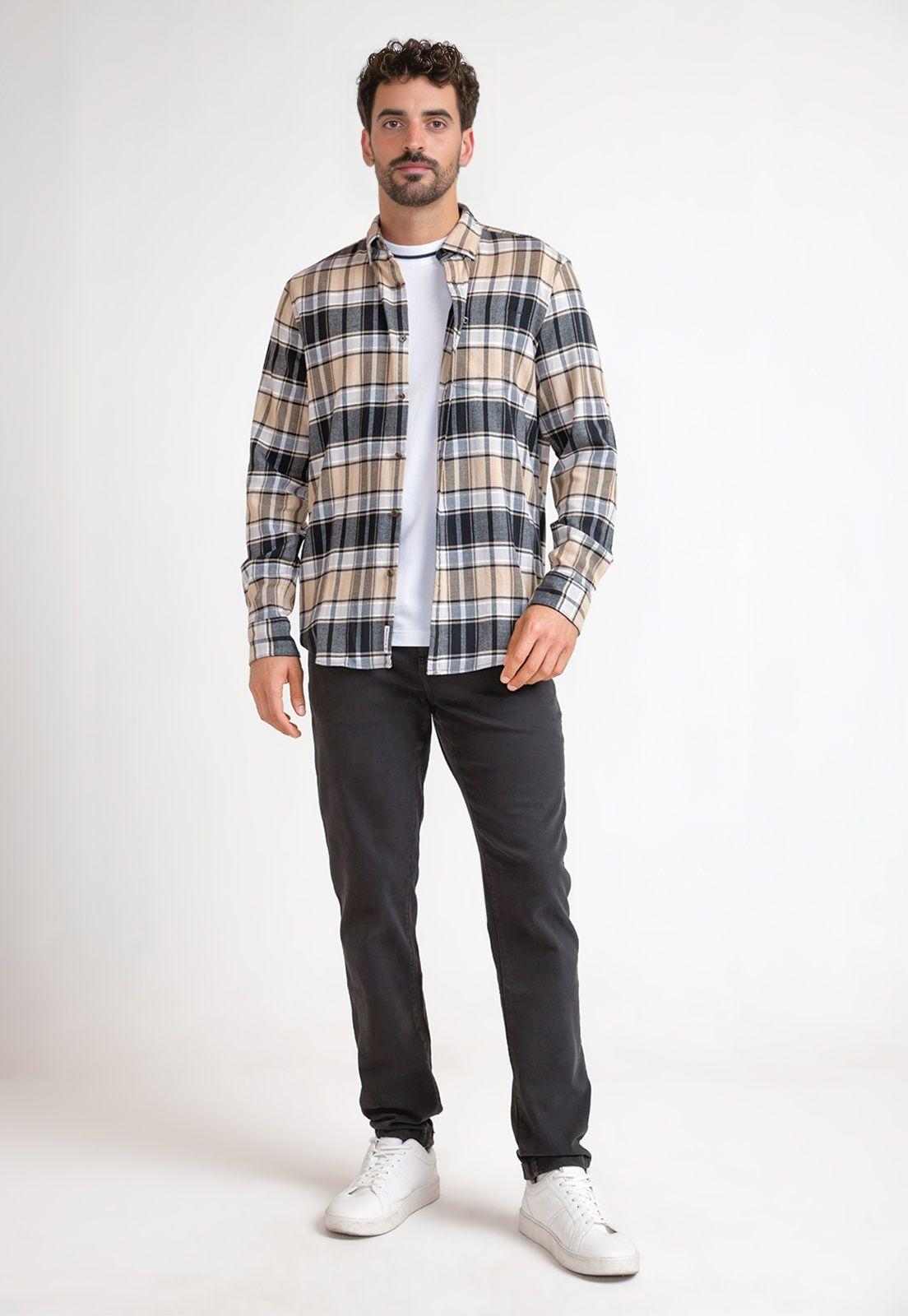 Camisa Hombre A Cuadros De Franela Negro-3