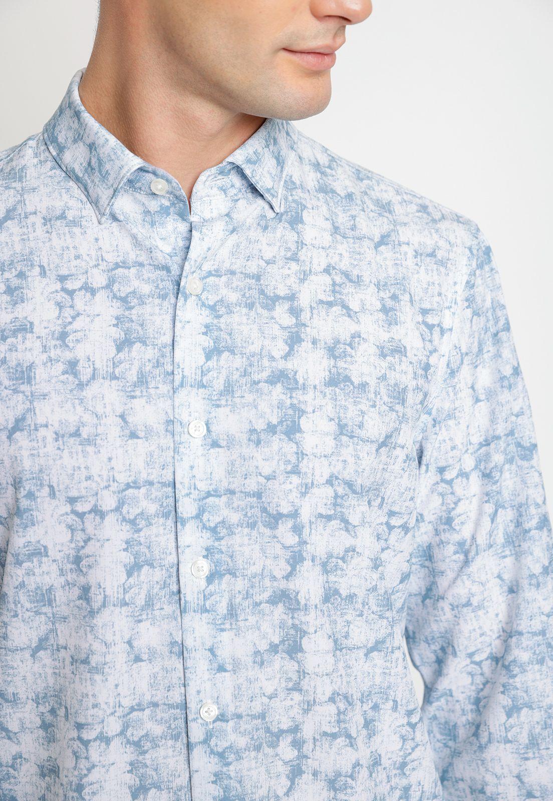 Camisa Hombre Manga Larga Stretch Estampada Celeste-2