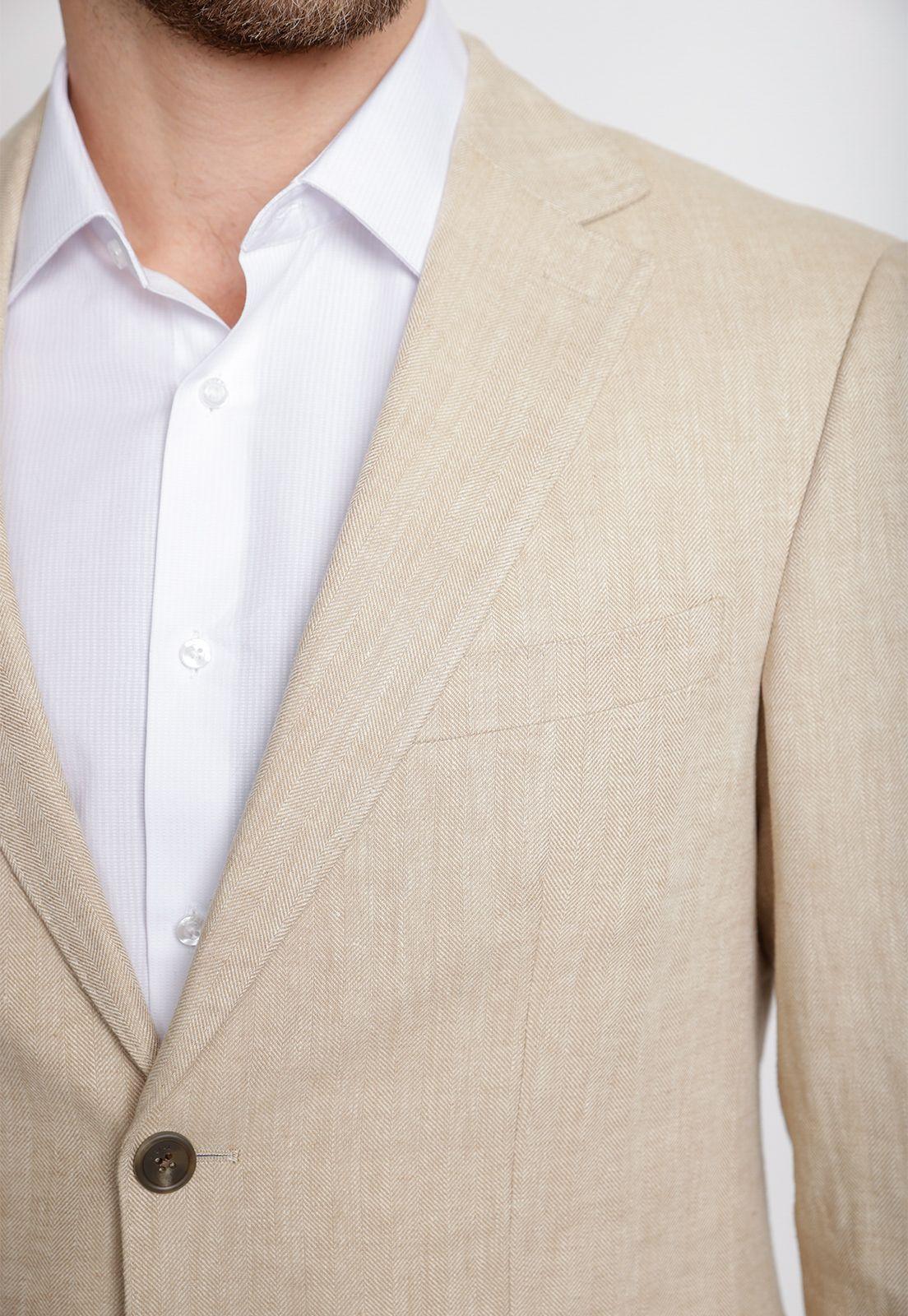 Traje Formal Hombre Mezcla Lino Espiga Slim Beige-1