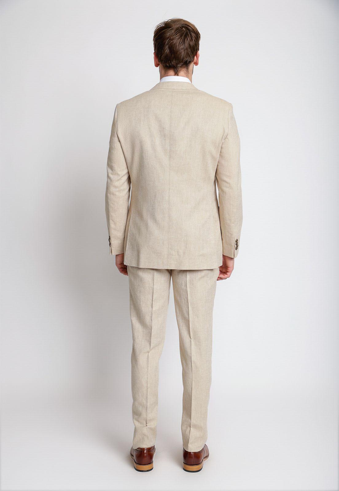 Traje Formal Hombre Mezcla Lino Espiga Slim Beige-3