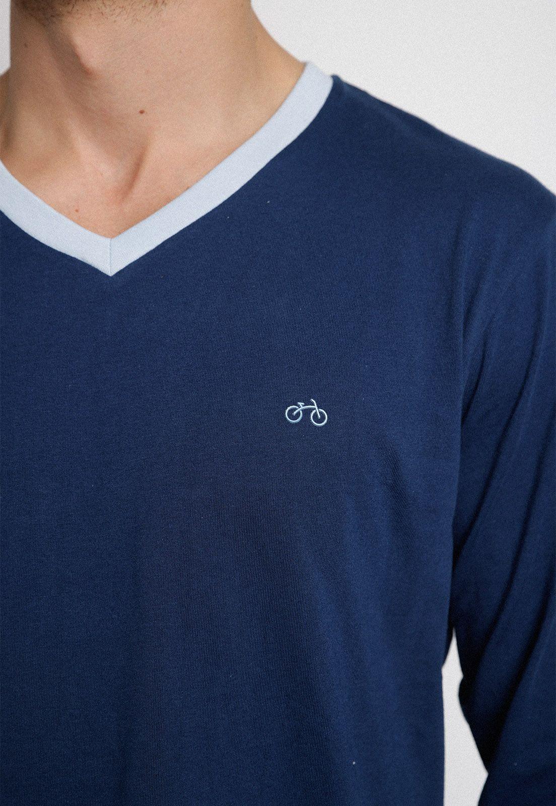 Pijama escote en V azul marino-3