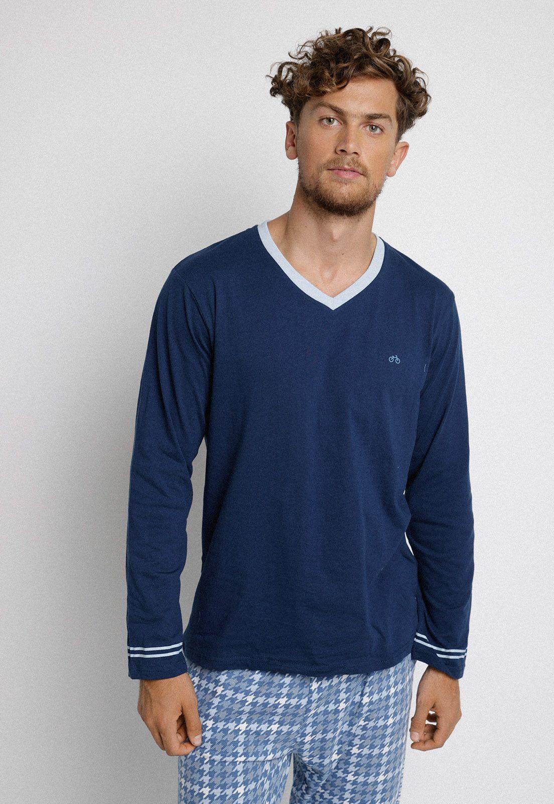 Pijama escote en V azul marino-2