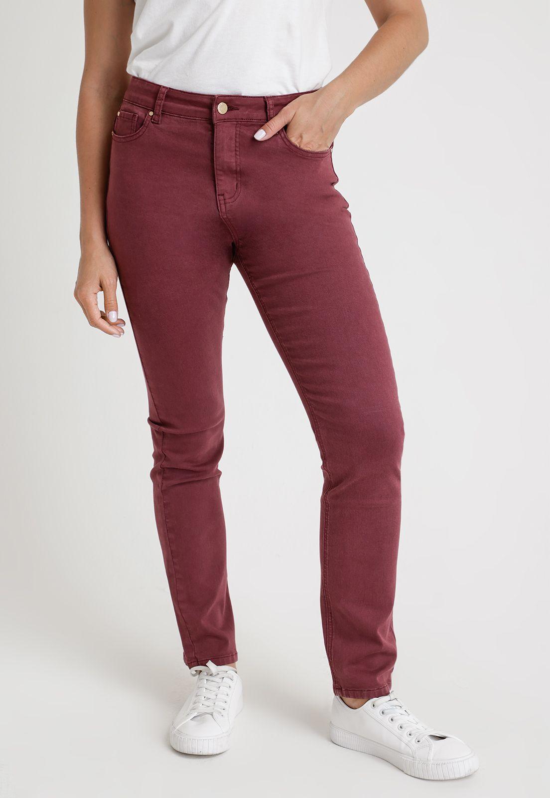 Jeans De Mujer Modelo Charlot Color Burdeo-0