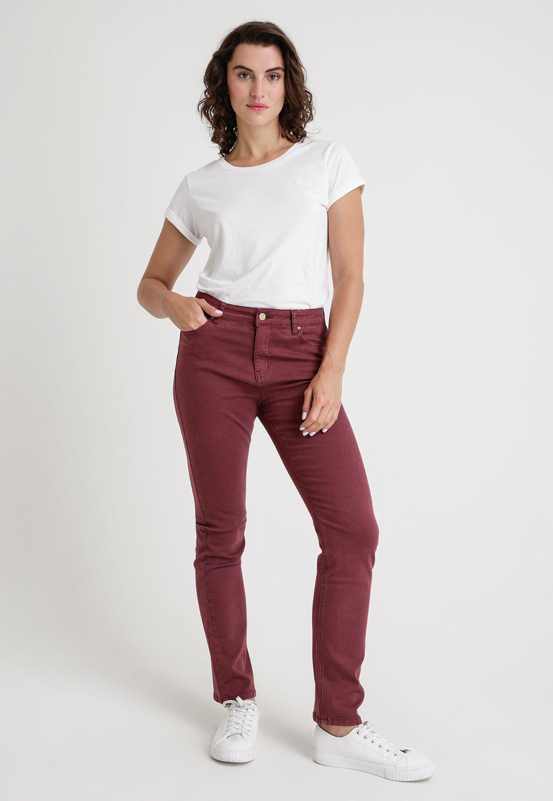 Jeans De Mujer Modelo Charlot Color Burdeo-3