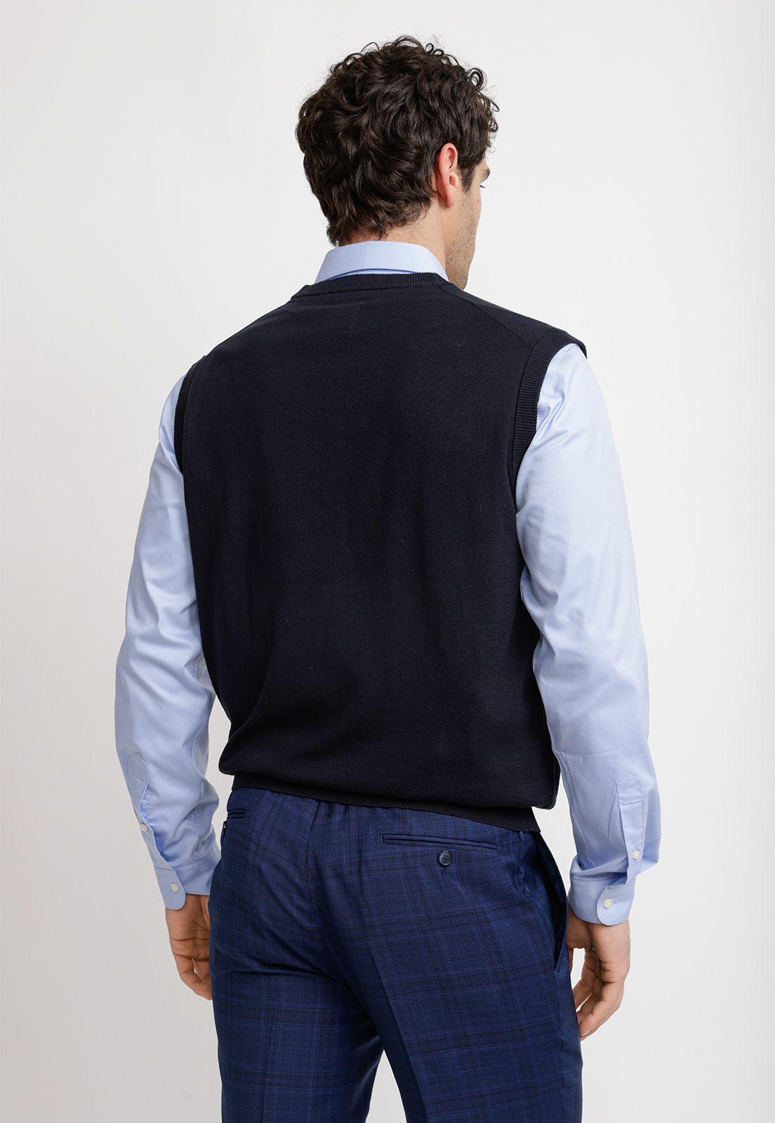 Cárdigan Hombre Formal Sin Mangas Lana Seda Azul Marino-1