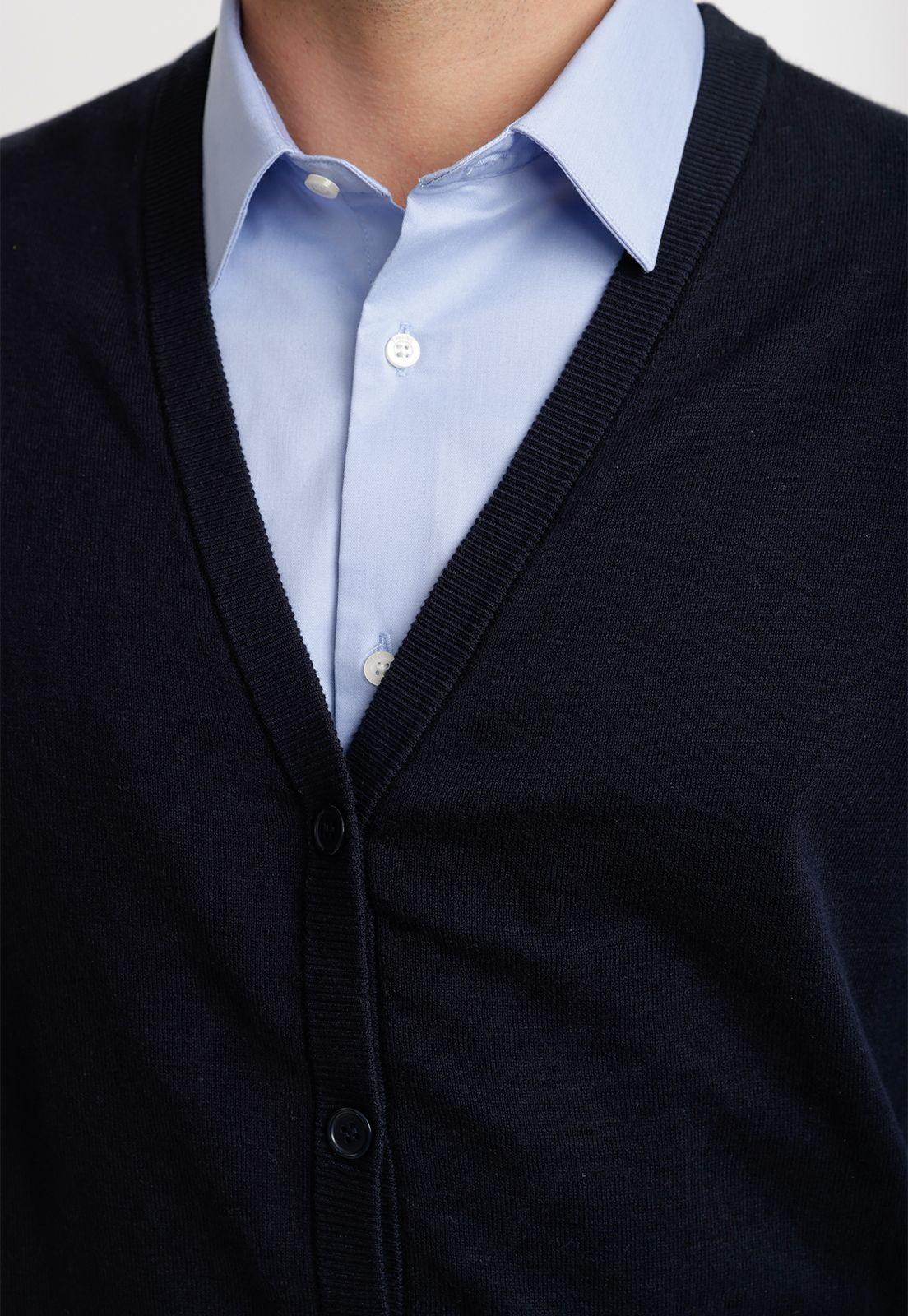 Cárdigan Hombre Formal Sin Mangas Lana Seda Azul Marino-2