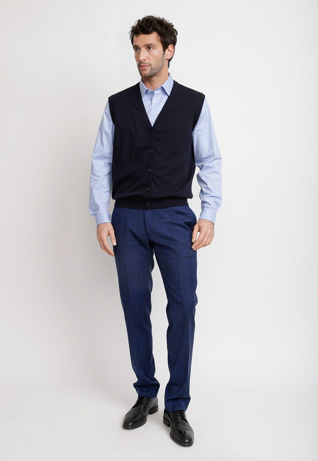 Cárdigan Hombre Formal Sin Mangas Lana Seda Azul Marino-3