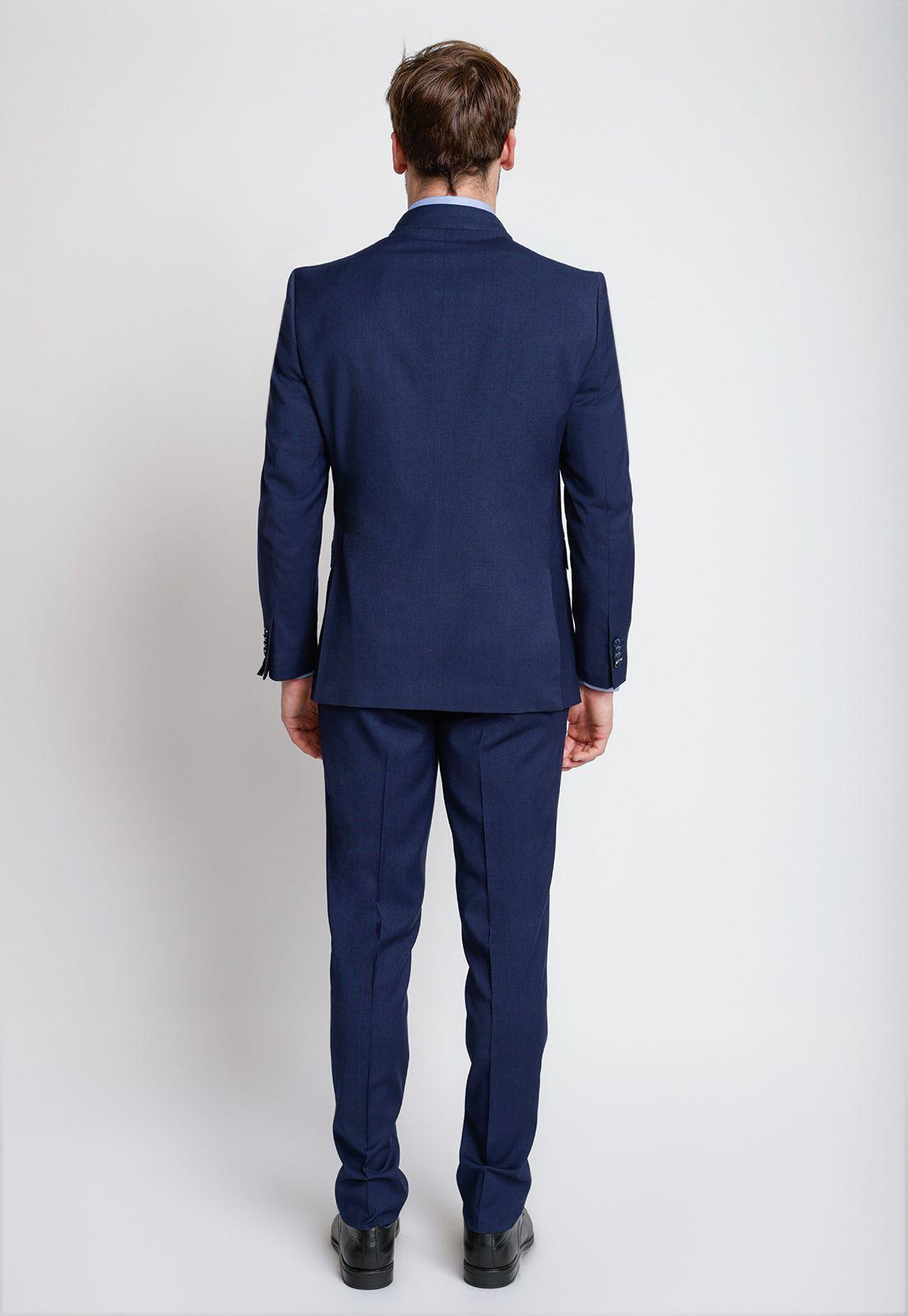 Traje Formal Hombre Mezcla Algodón Microdiseño Slim Graduación Azul-1