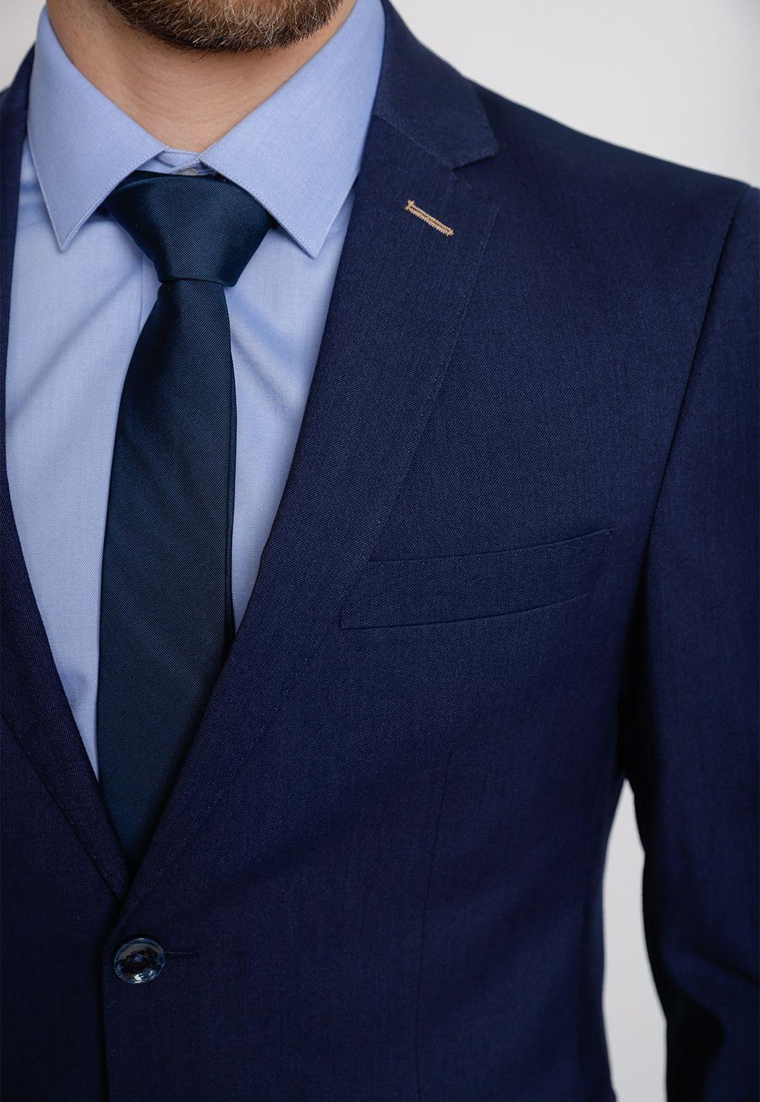 Traje Formal Hombre Mezcla Algodón Microdiseño Slim Graduación Azul-2