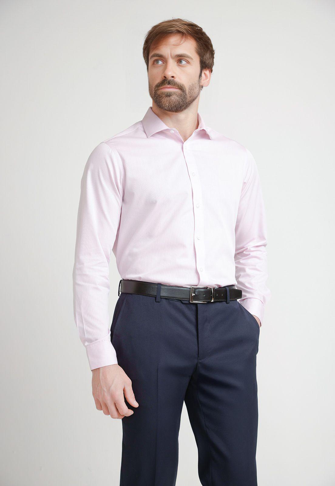 Camisa Formal Hombre Mezcla Algodón Slim Executive Rosado-0