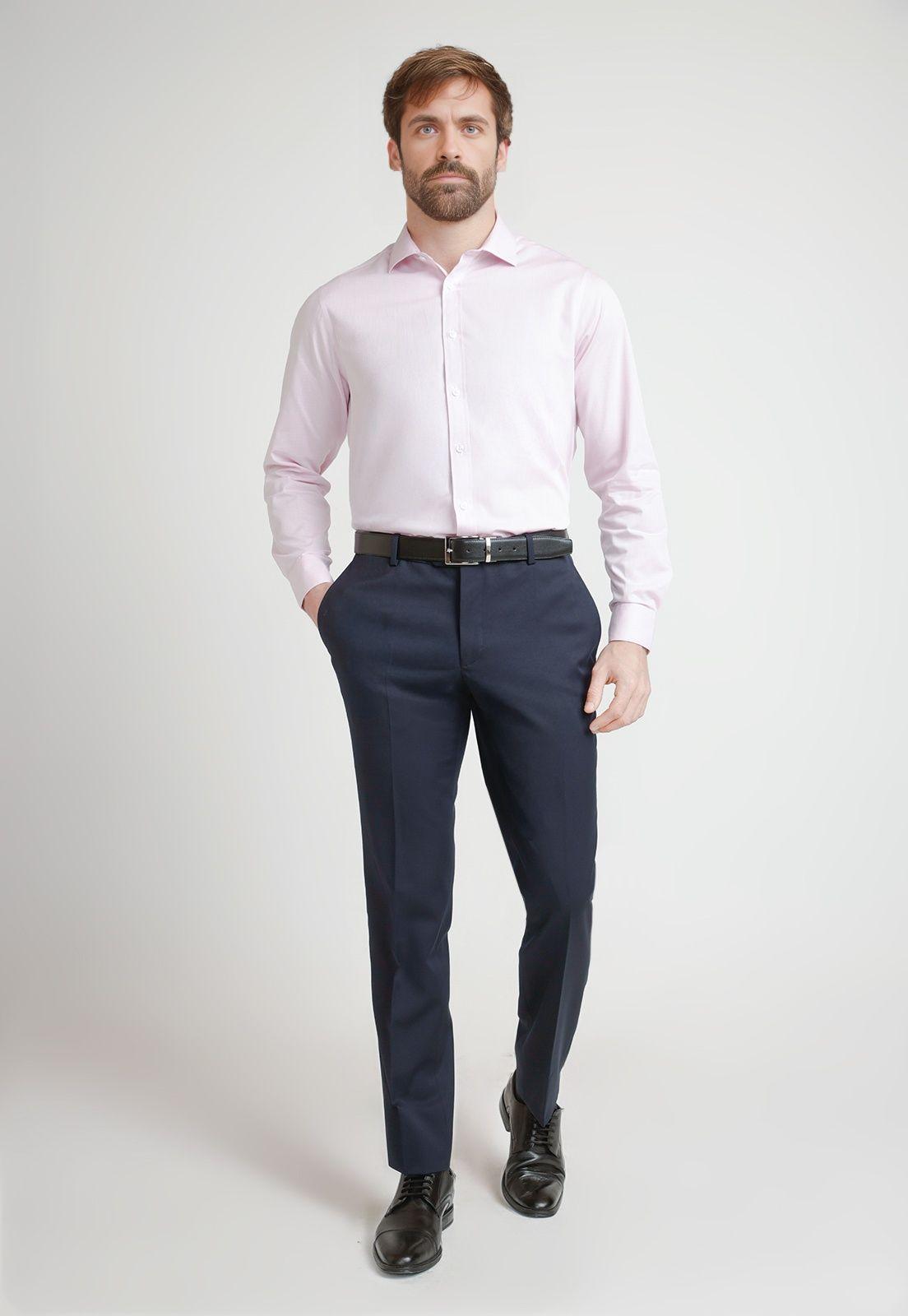 Camisa Formal Hombre Mezcla Algodón Slim Executive Rosado-3