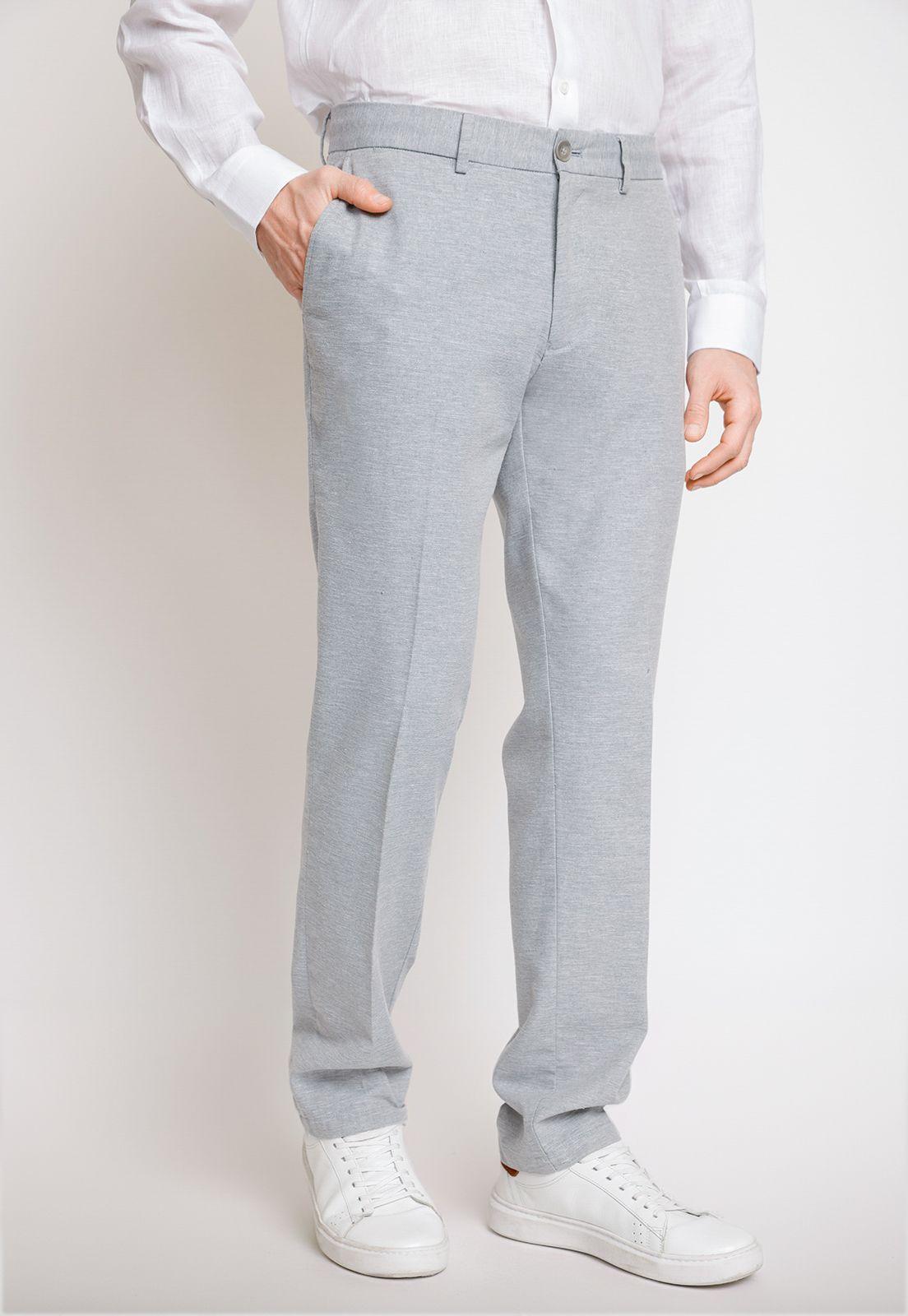 Pantalón Hombre Mezcla Algodón Lino Liso Slim Venancio Gris-0