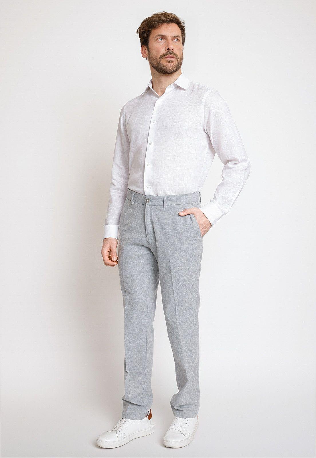 Pantalón Hombre Mezcla Algodón Lino Liso Slim Venancio Gris-3