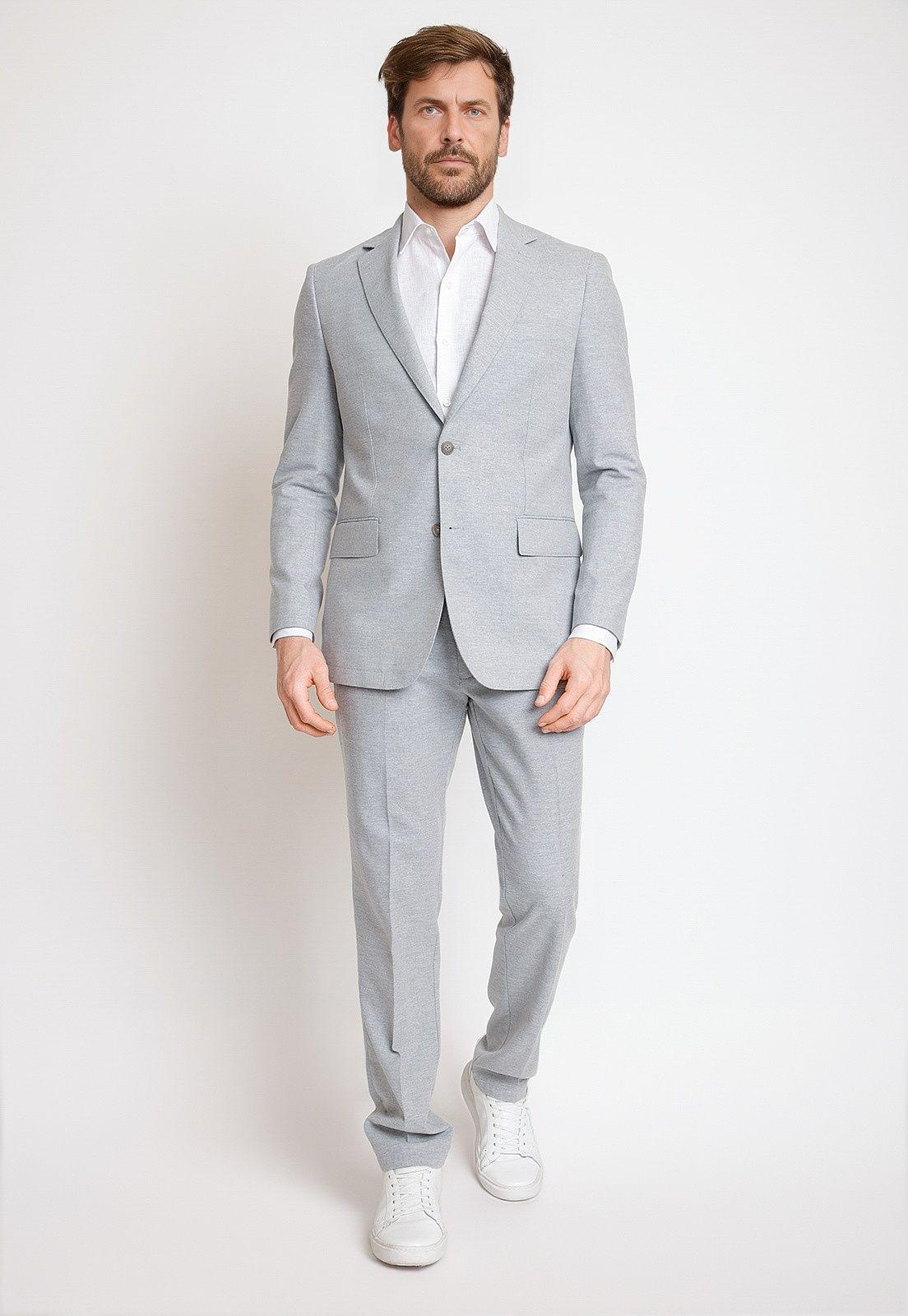 Pantalón Hombre Mezcla Algodón Lino Liso Slim Venancio Gris-4
