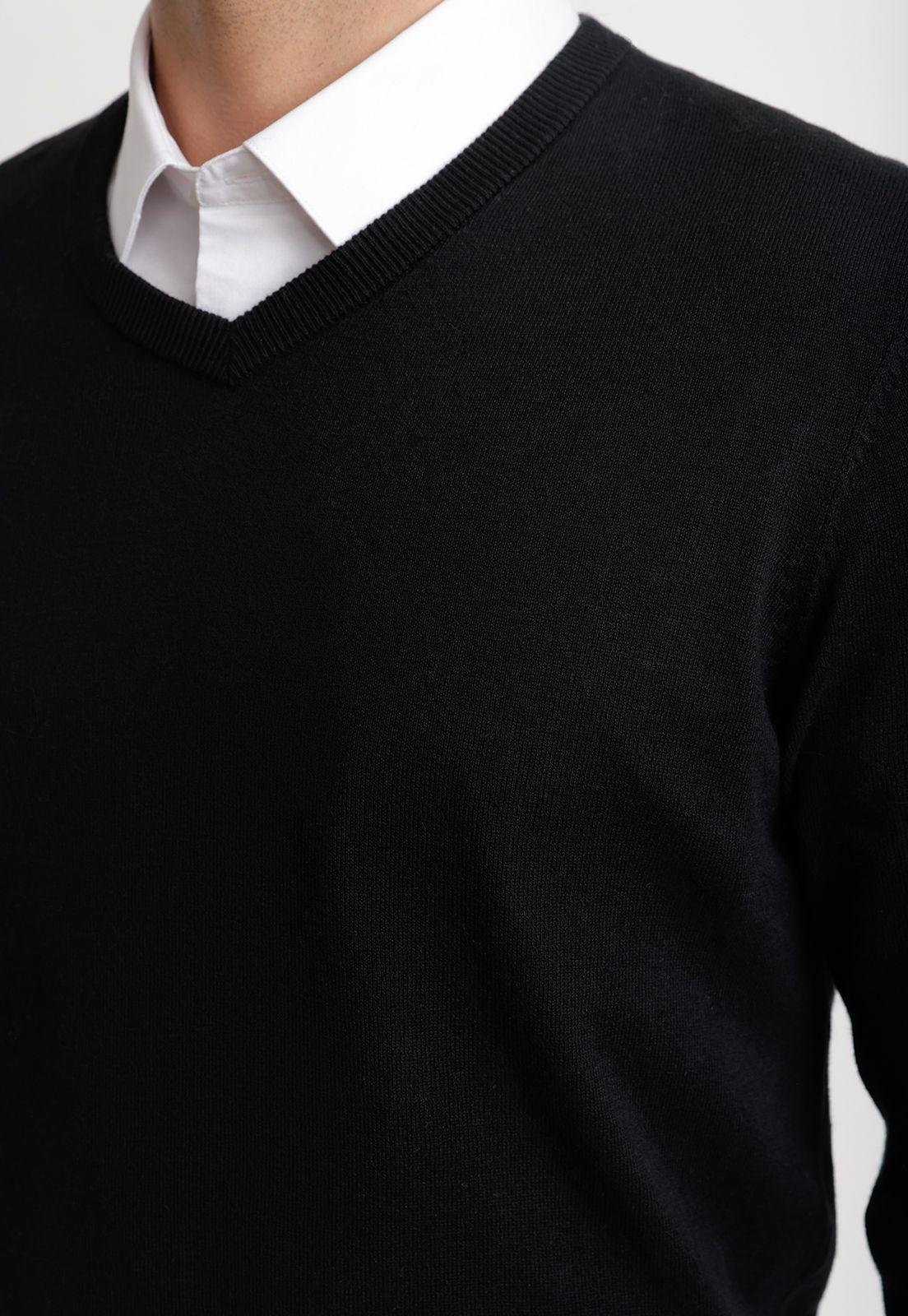 Sweater Cuello V Lana Seda Negro-2