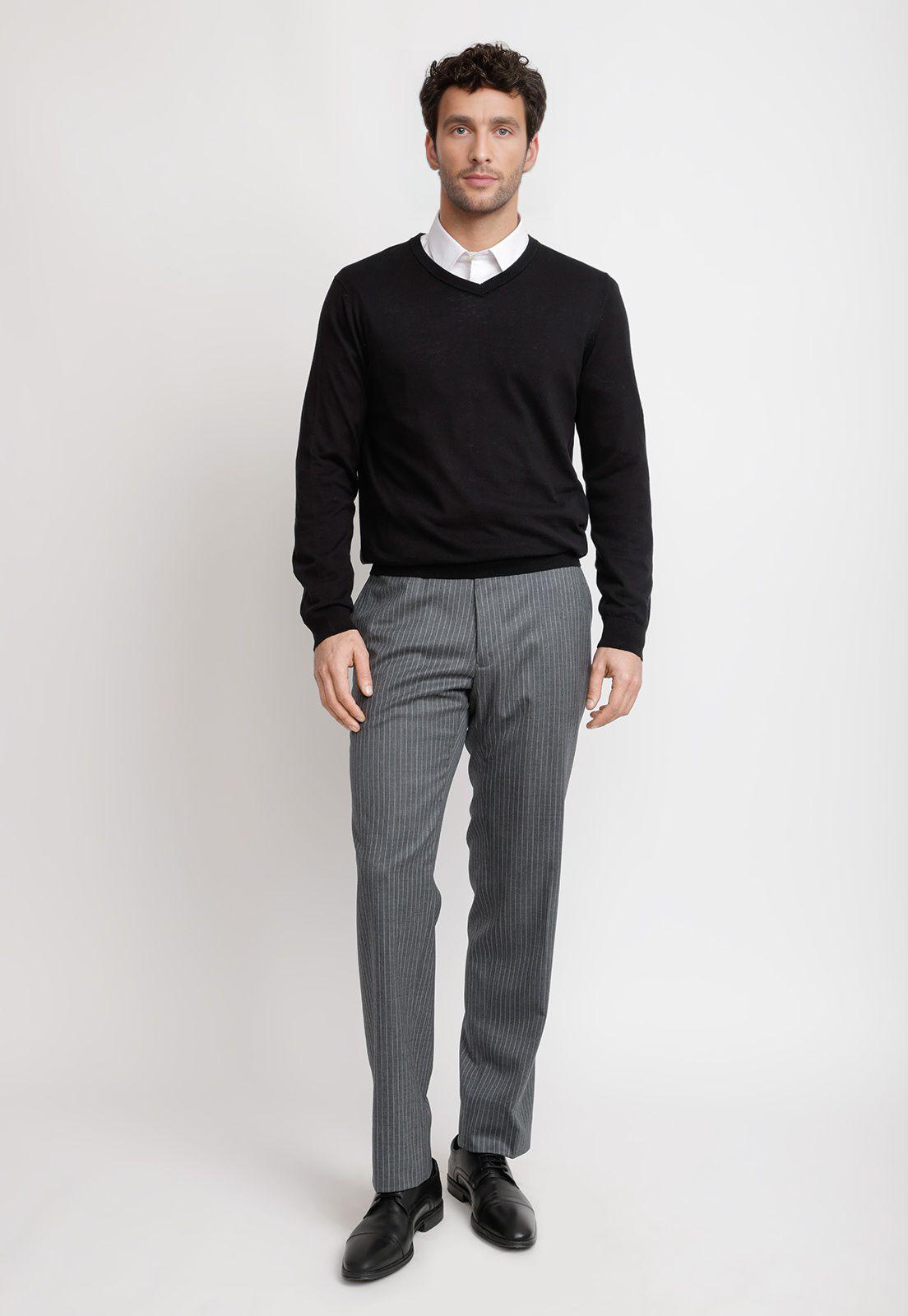 Sweater Cuello V Lana Seda Negro-3