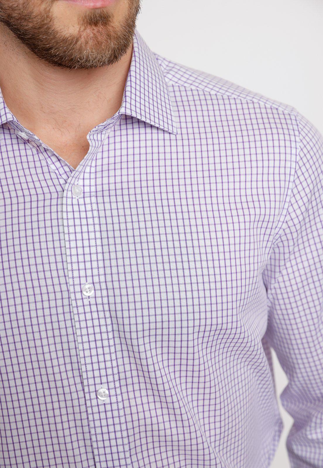 Camisa Formal Hombre Algodón Cuadros Regular Classic Lila-2