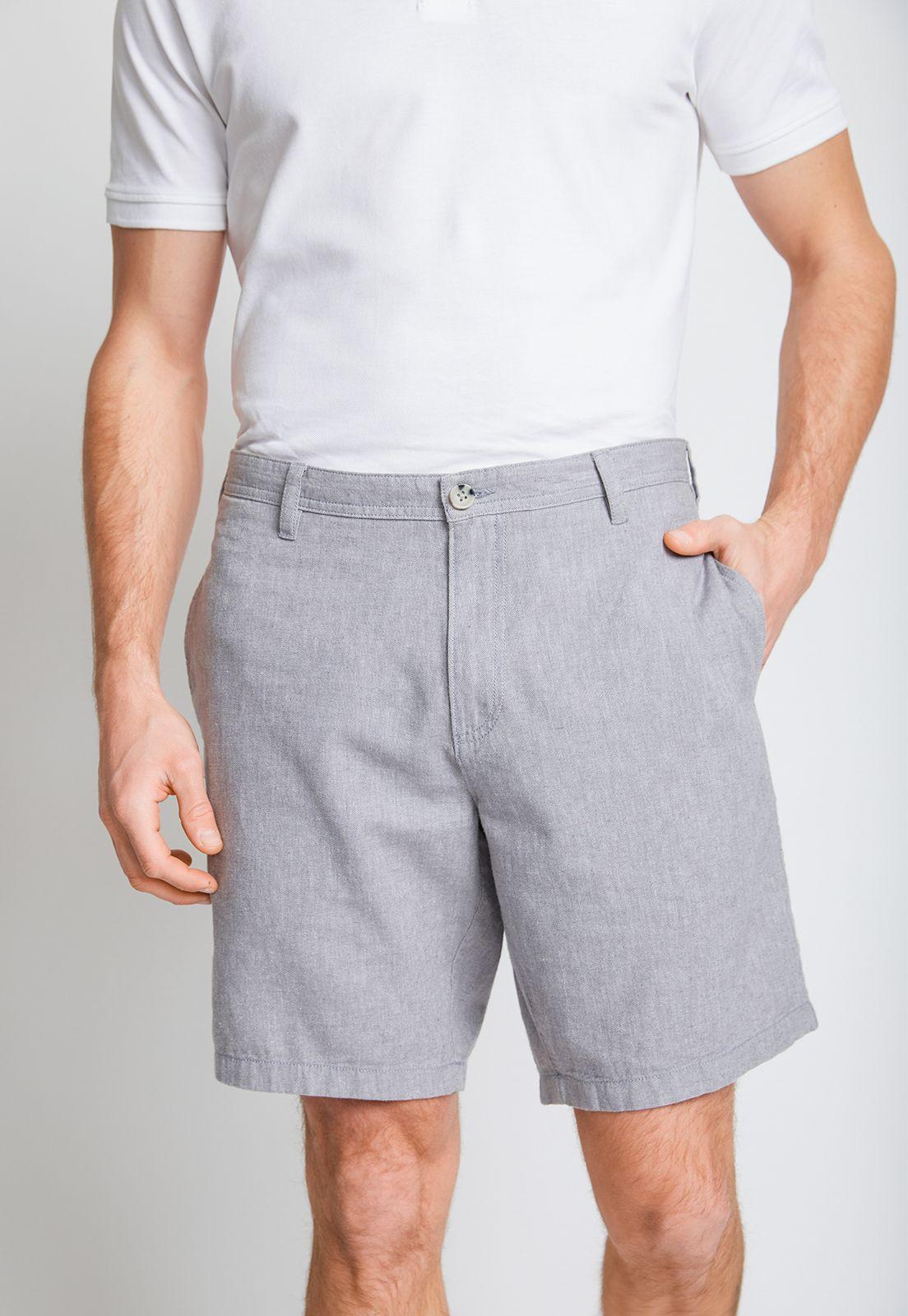 Bermuda Hombre Mezcla Algodón Lino Liso Slim Venus Gris-0