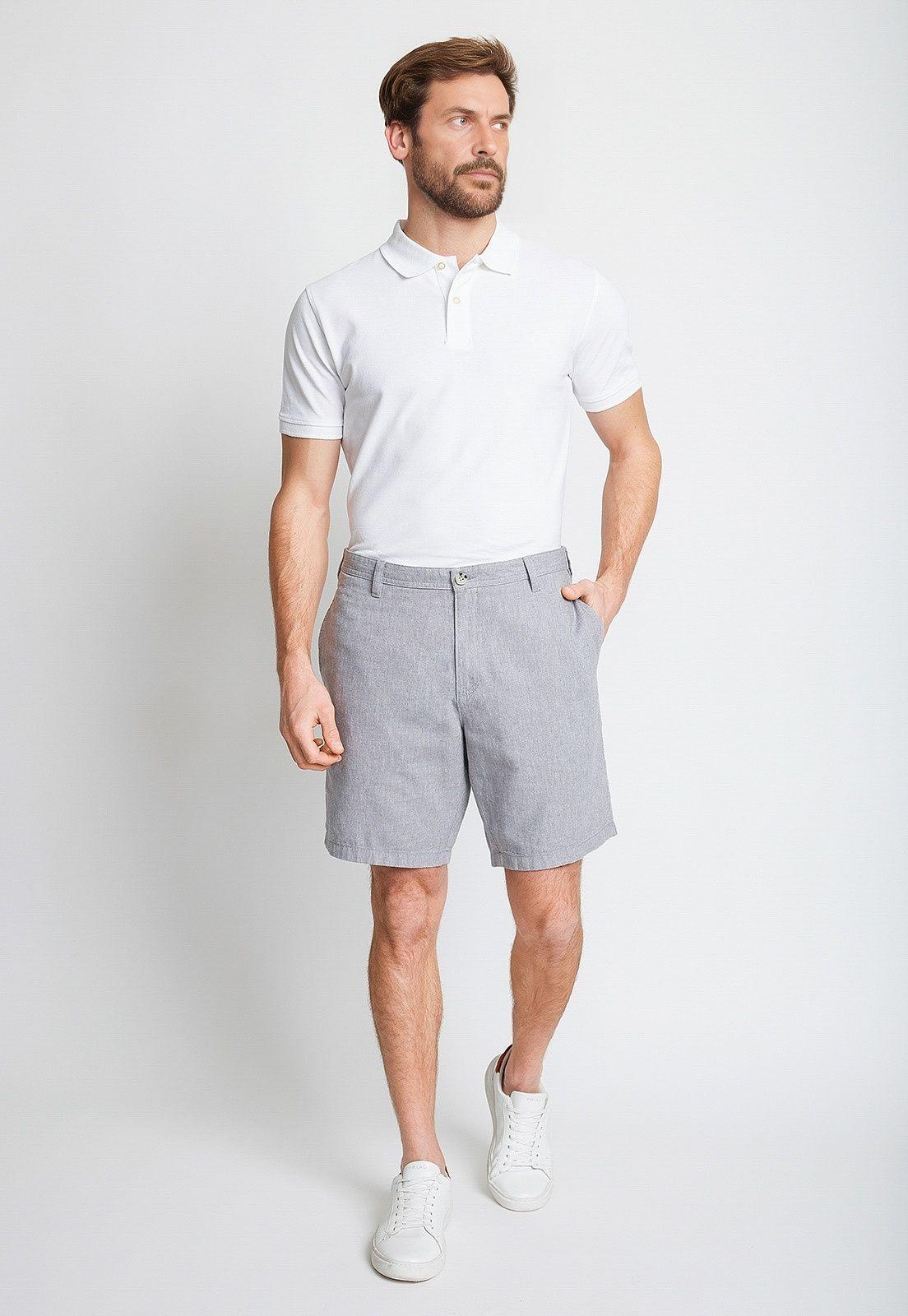 Bermuda Hombre Mezcla Algodón Lino Liso Slim Venus Gris-3