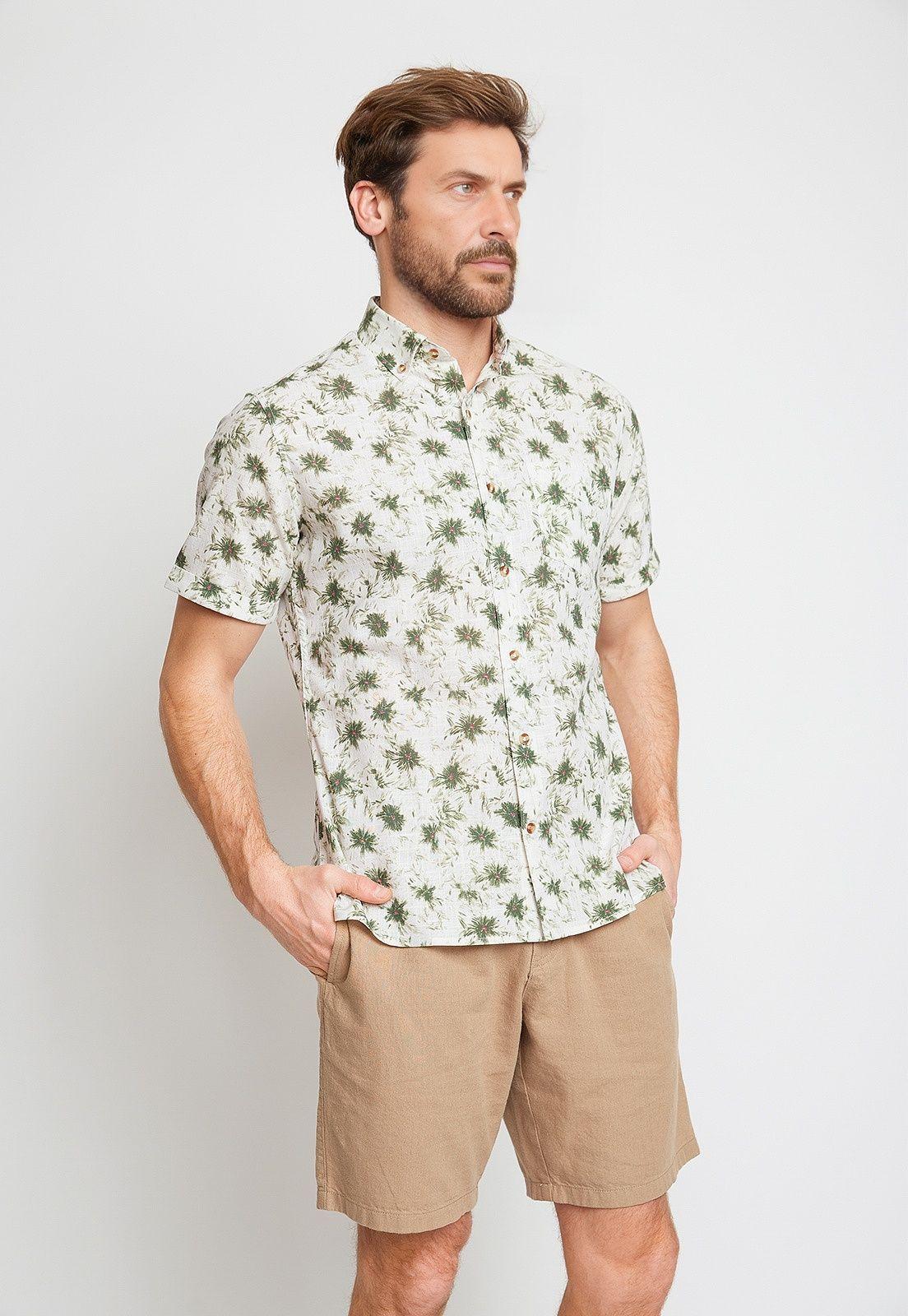 Camisa Hombre Algodón Estampada Slim Buck Blanco-0