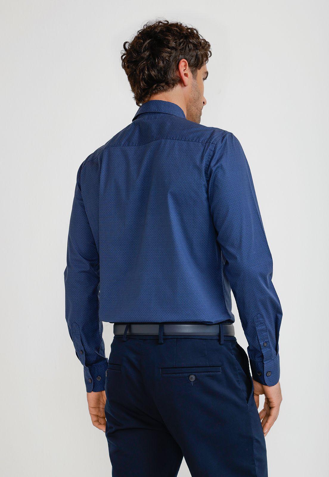 Camisa Hombre Stretch Estampada Azul-1