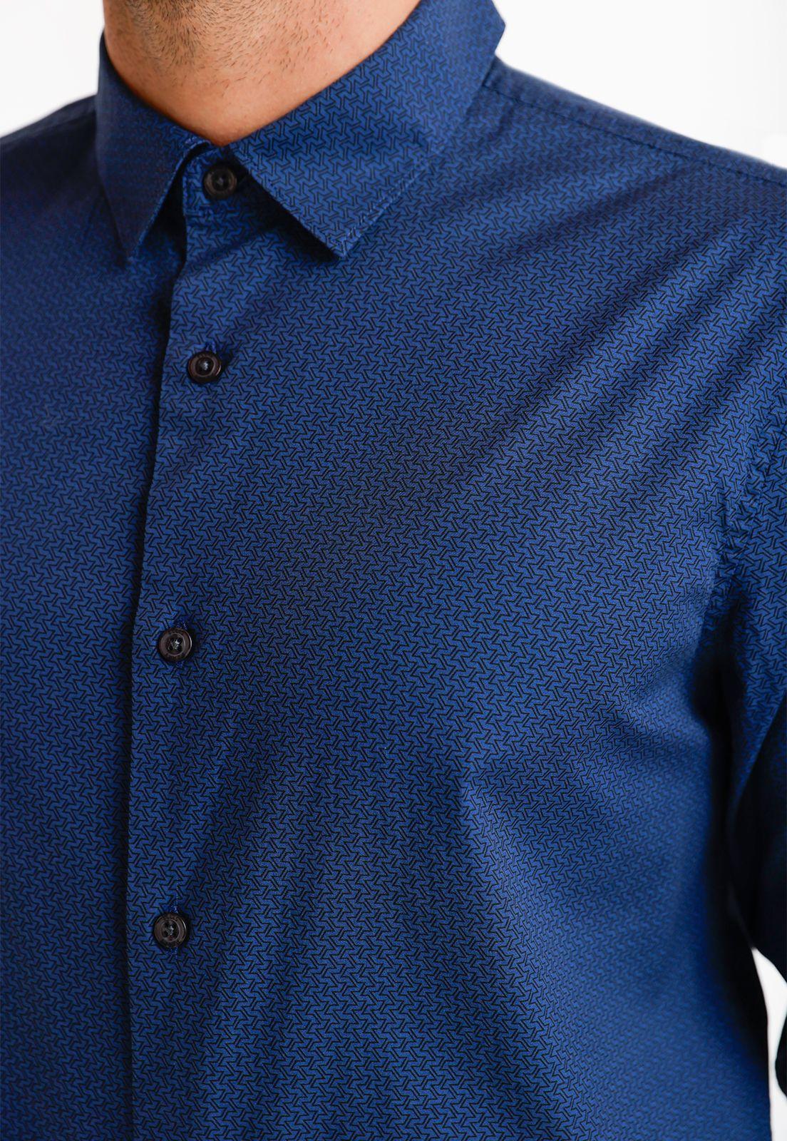 Camisa Hombre Stretch Estampada Azul-2