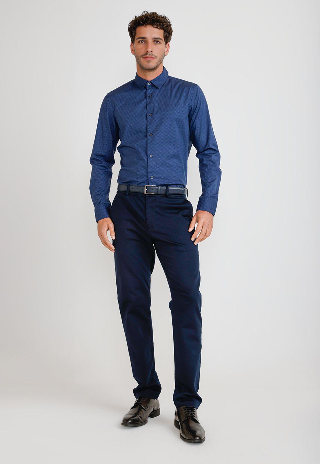 Camisa Hombre Stretch Estampada Azul-3