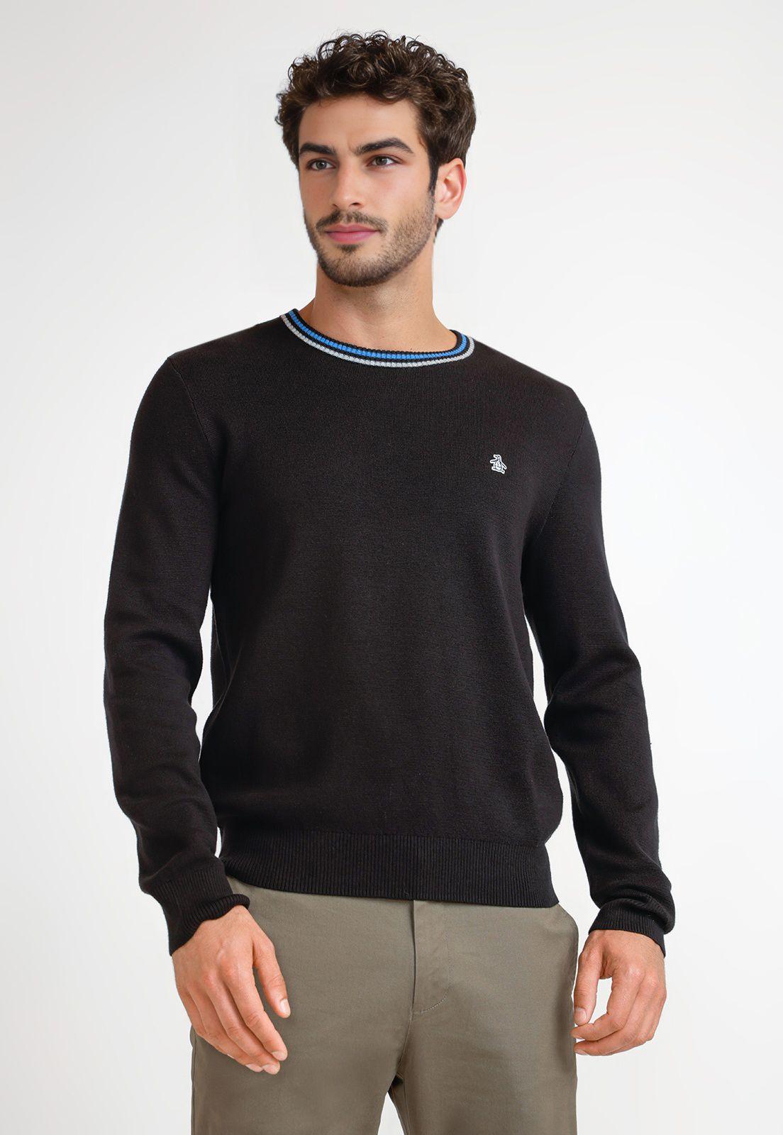 Tejido Hombre Algodón Cuello Redondo Negro-0