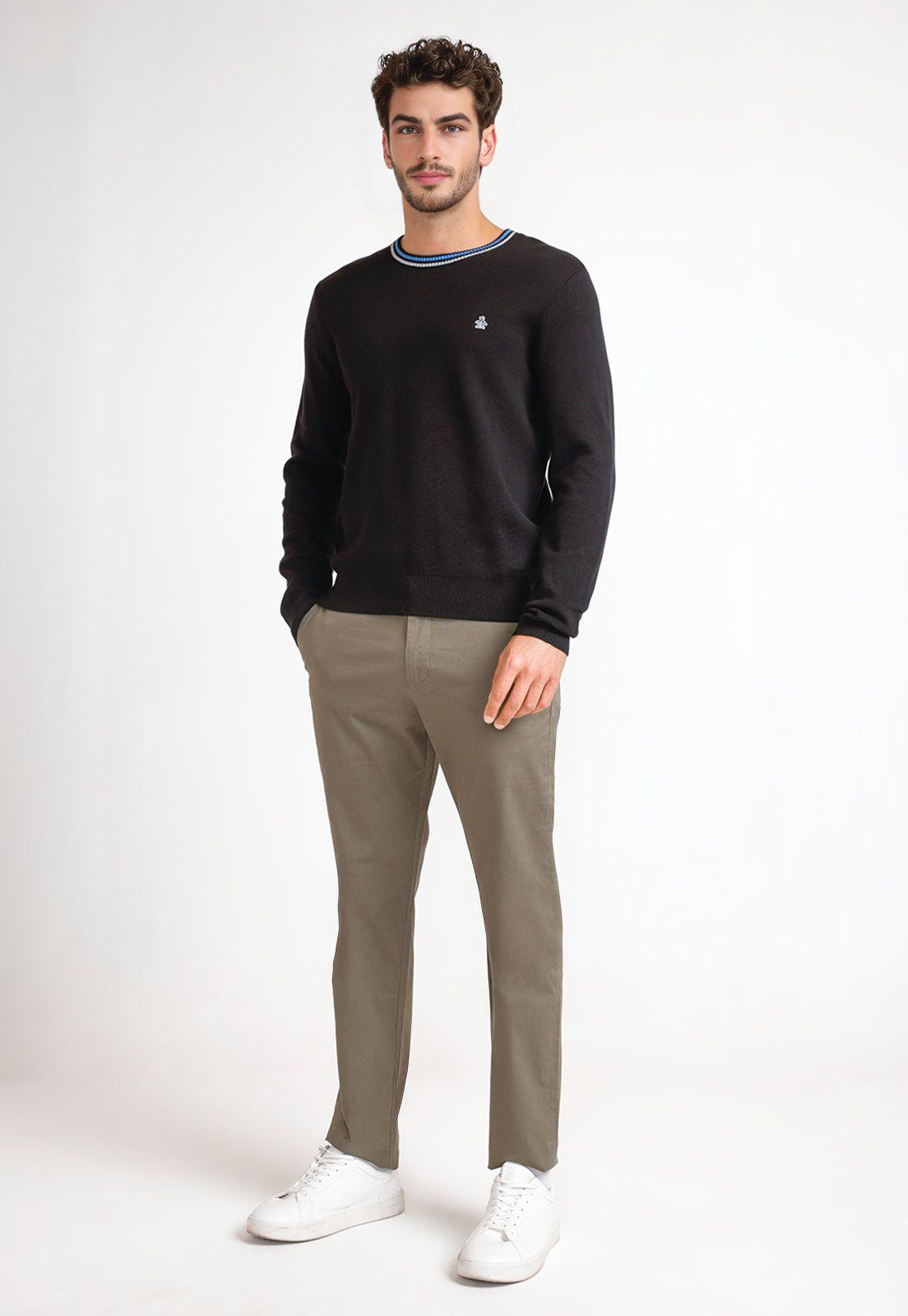 Tejido Hombre Algodón Cuello Redondo Negro-3