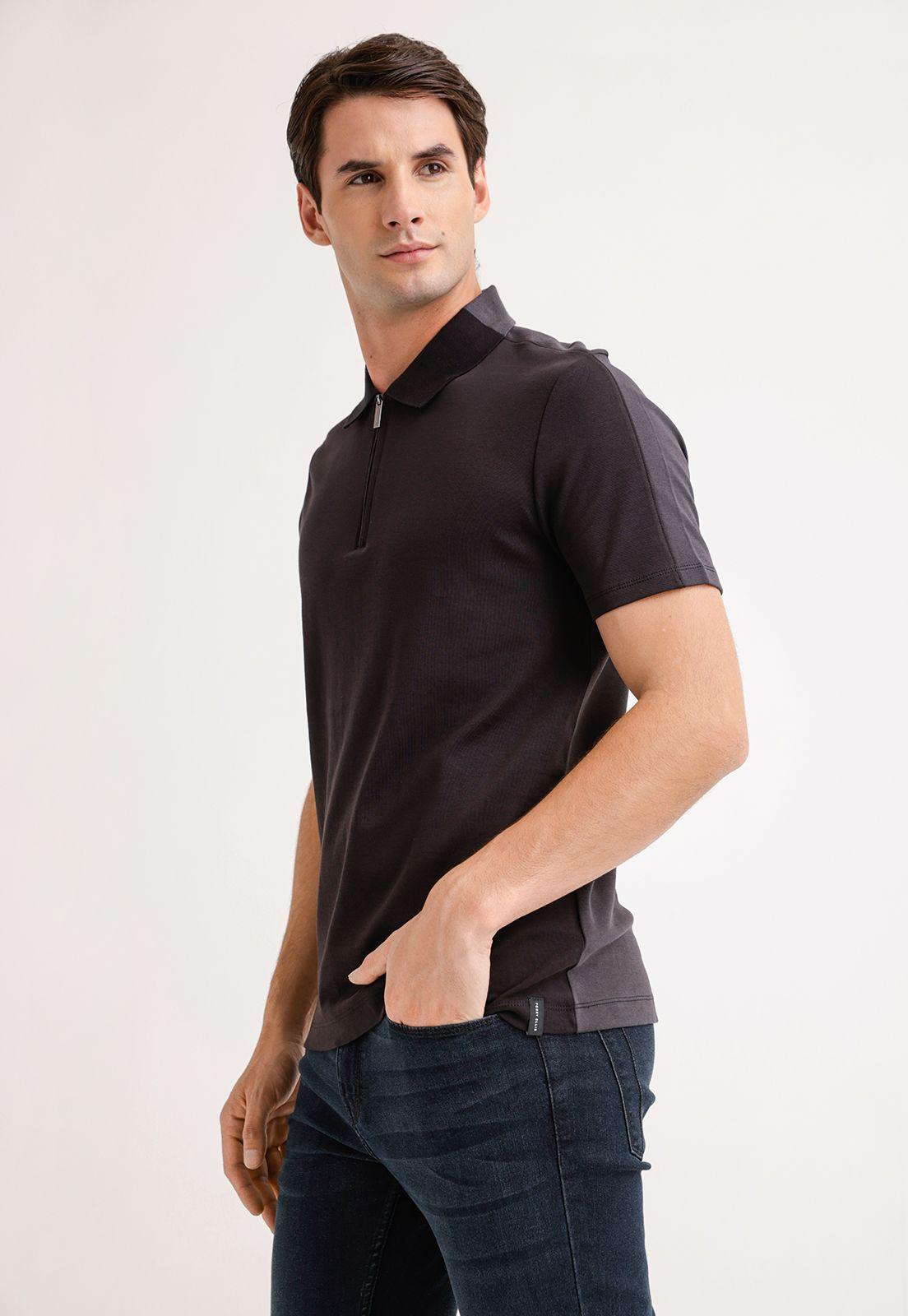 Polera Hombre Polo Con Cierre Negro-0
