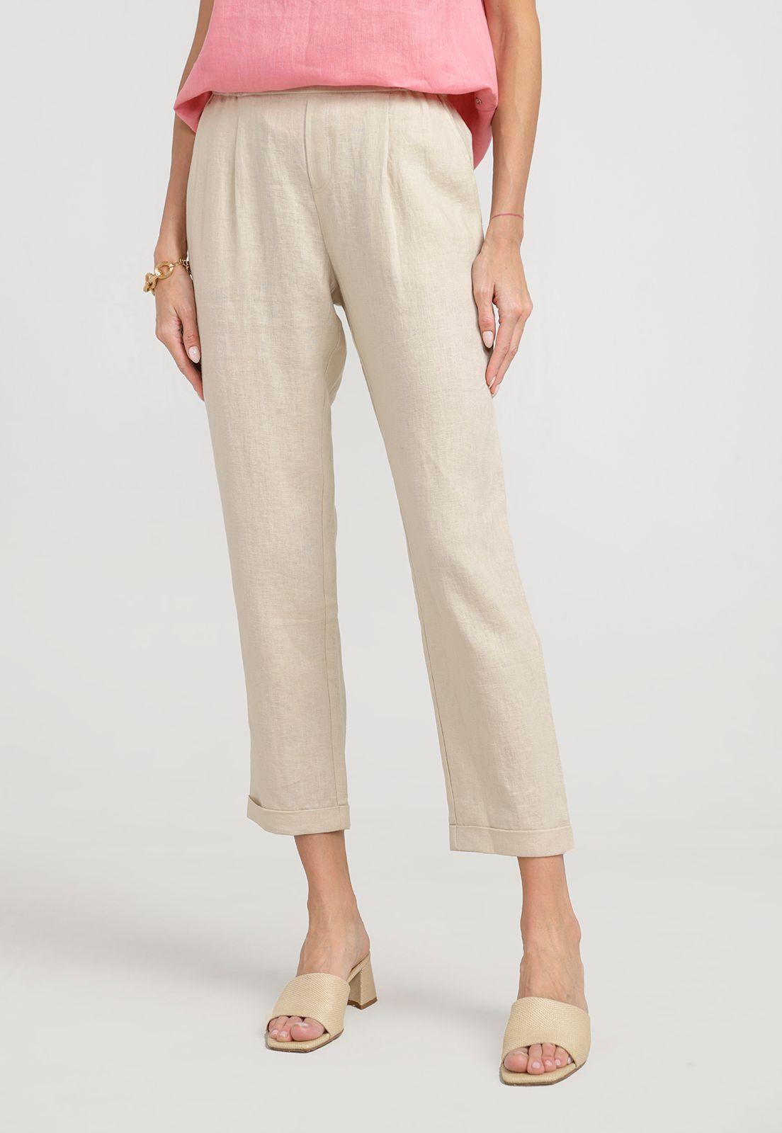 Pantalón Mujer Clara Lino Beige-0