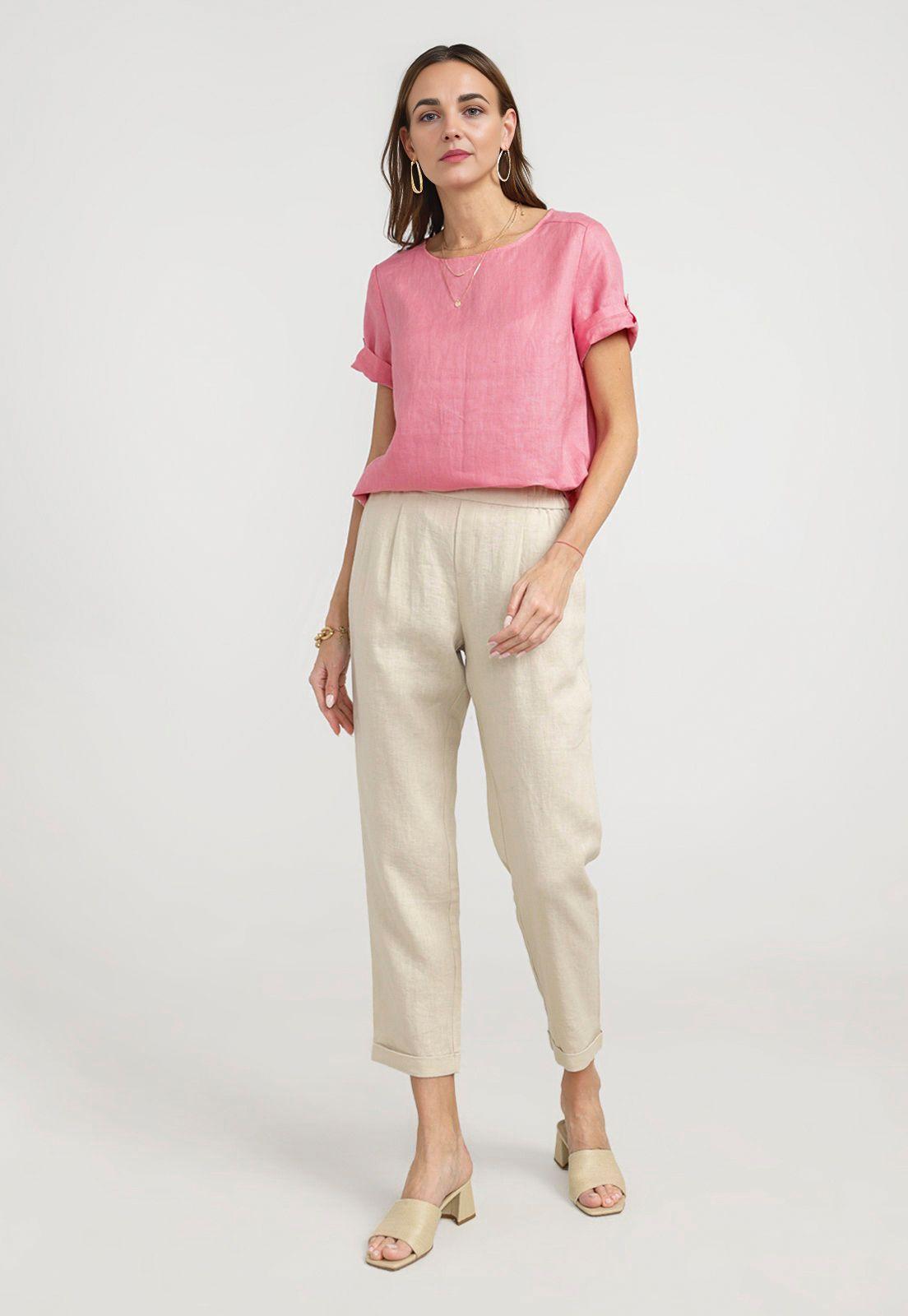 Pantalón Mujer Clara Lino Beige-3