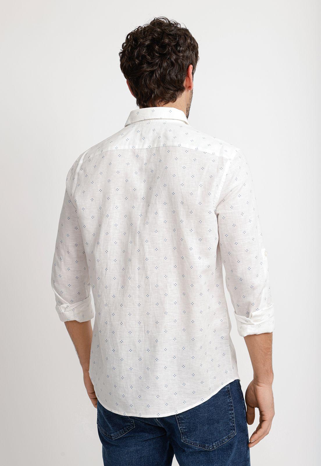 Camisa Hombre Lino Estampado Blanco-1