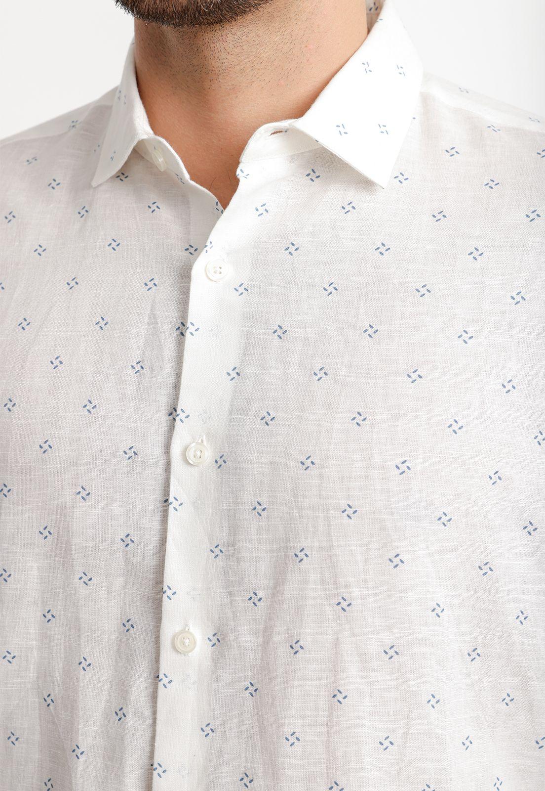 Camisa Hombre Lino Estampado Blanco-2