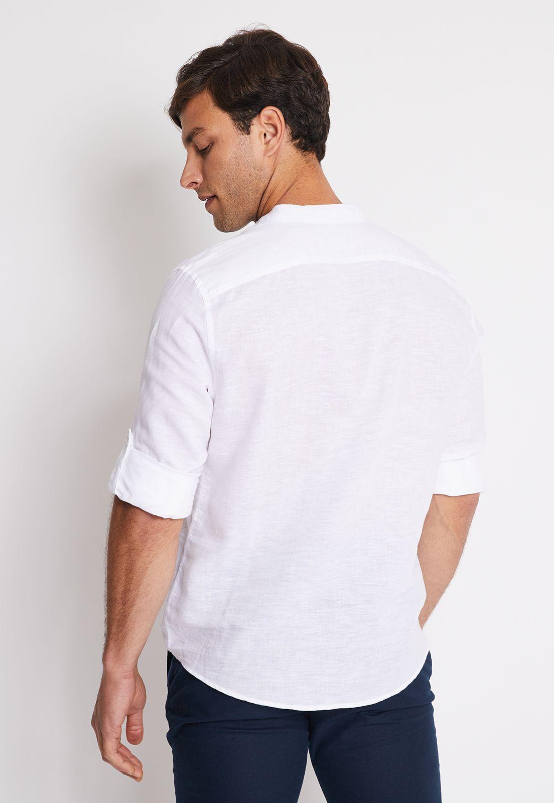 Camisa Hombre Manga Larga Lino Lisa Blanco-1