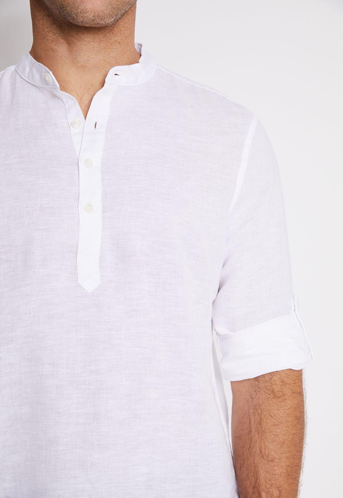 Camisa Hombre Manga Larga Lino Lisa Blanco-2